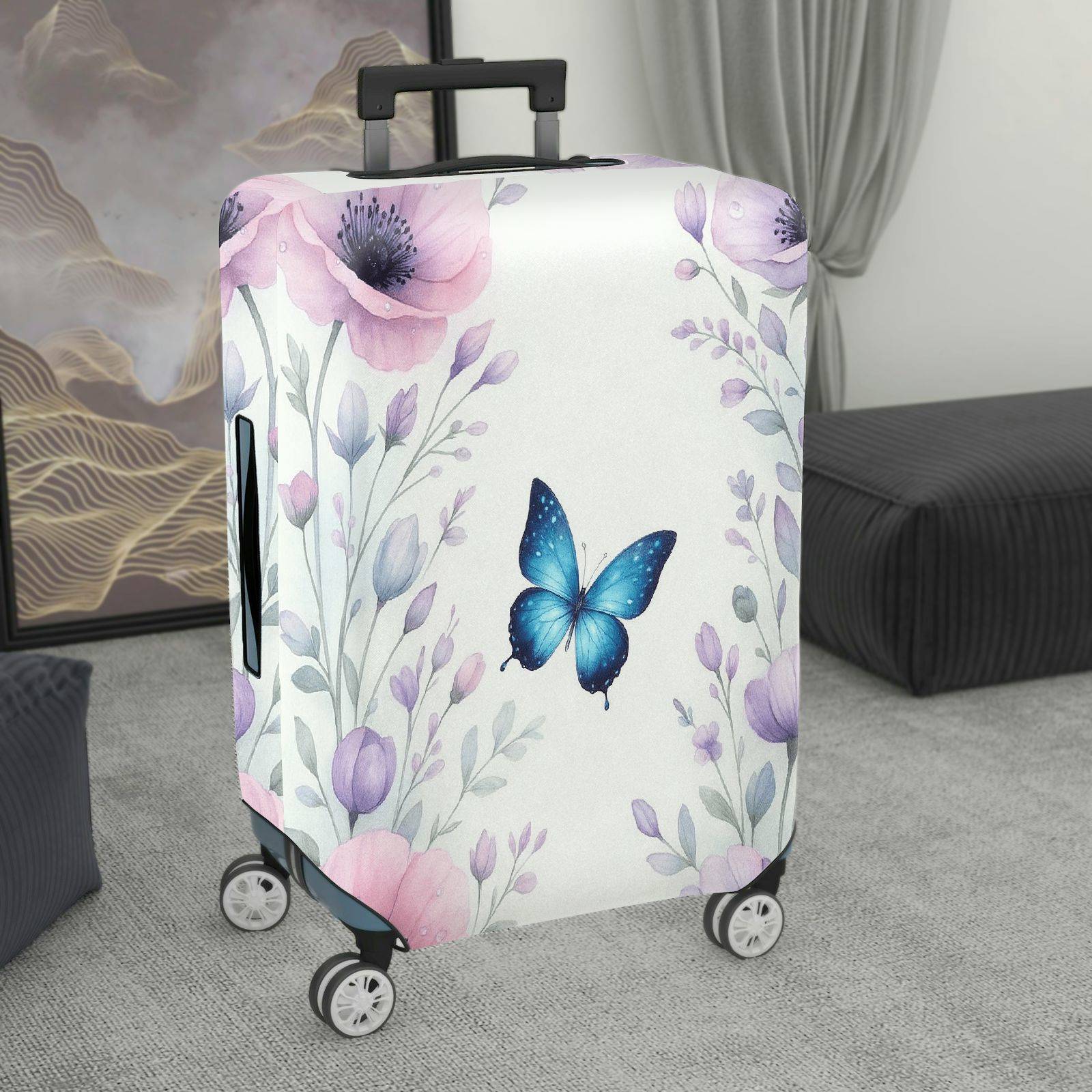 1-Piece Floral Butterfly Pastel Elegant Nature Artistic  Suitcase Luggage Cover, Stretch Protective Sleeve