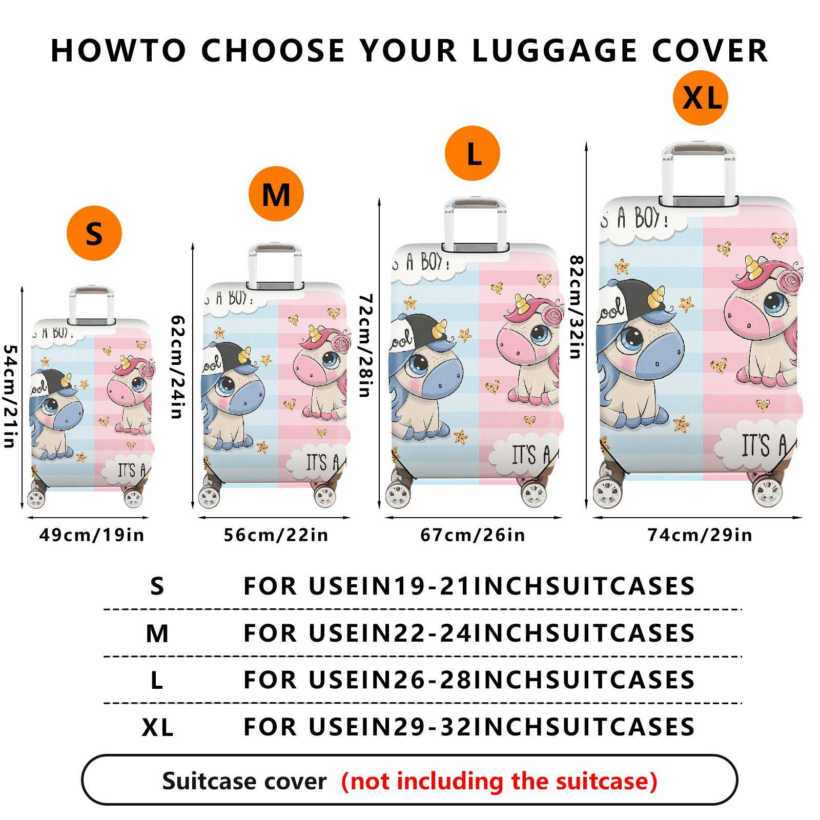 1-Piece Unicorn  Pink Blue Cute Pattern Decorative  Suitcase Luggage Cover, Stretch Protective Sleeve