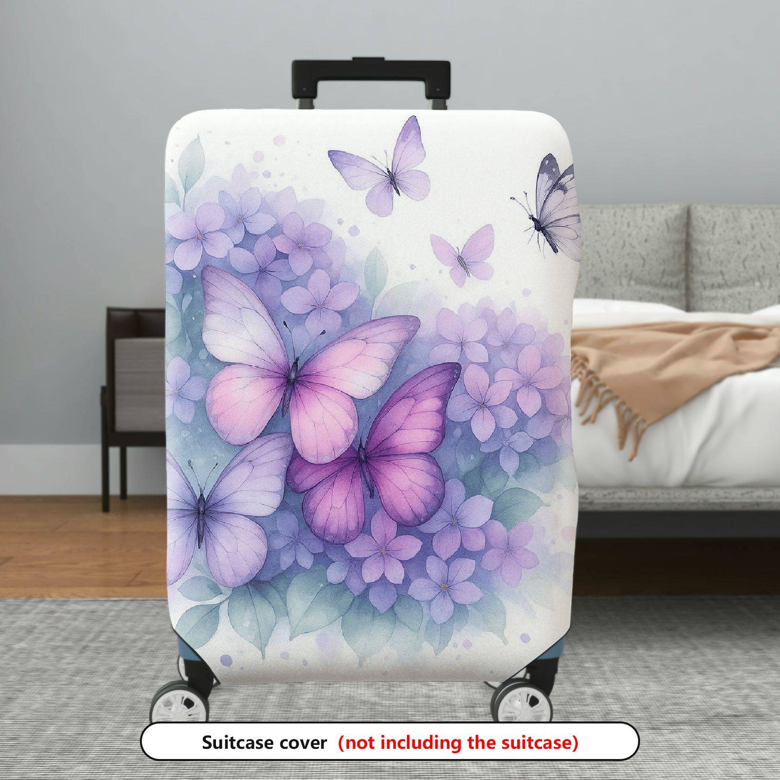 1-Piece Butterfly Floral Pastel Elegant Artistic  Suitcase Luggage Cover, Stretch Protective Sleeve