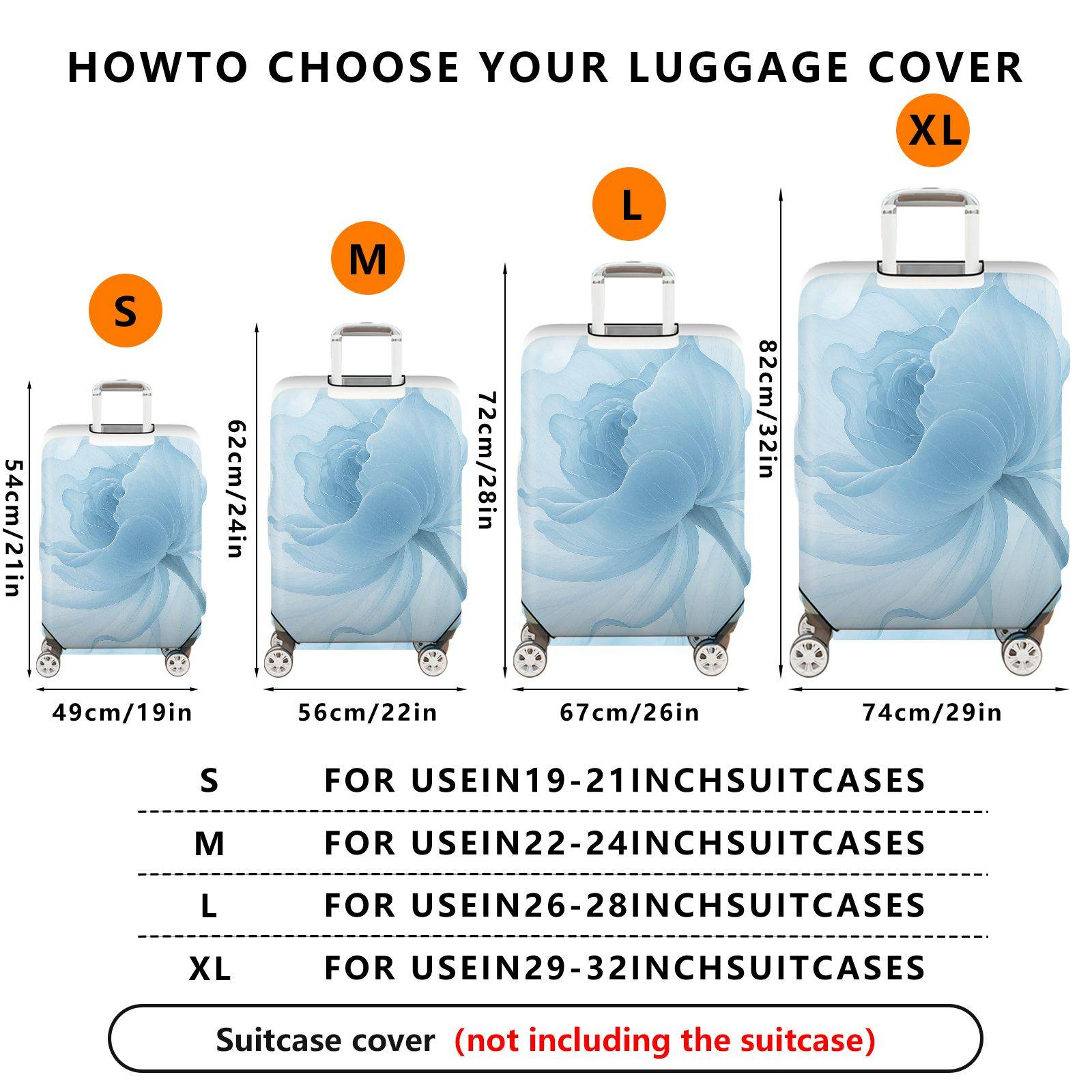 1-Piece Blue Rose Floral Abstract Artistic Elegant Trendy  Suitcase Luggage Cover, Stretch Protective Sleeve