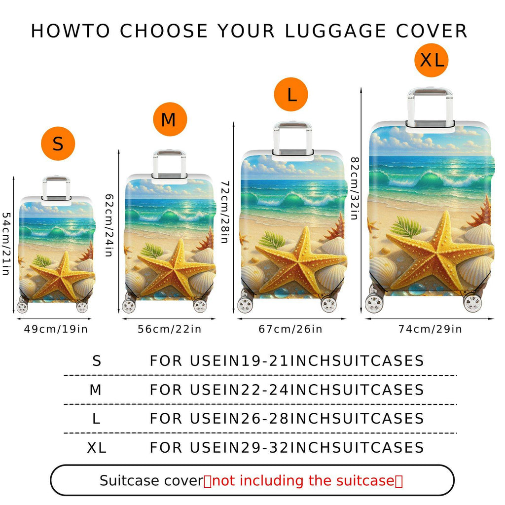 1-Piece Beach Ocean Starfish Seashell Sand Holiday  Suitcase Luggage Cover, Stretch Protective Sleeve
