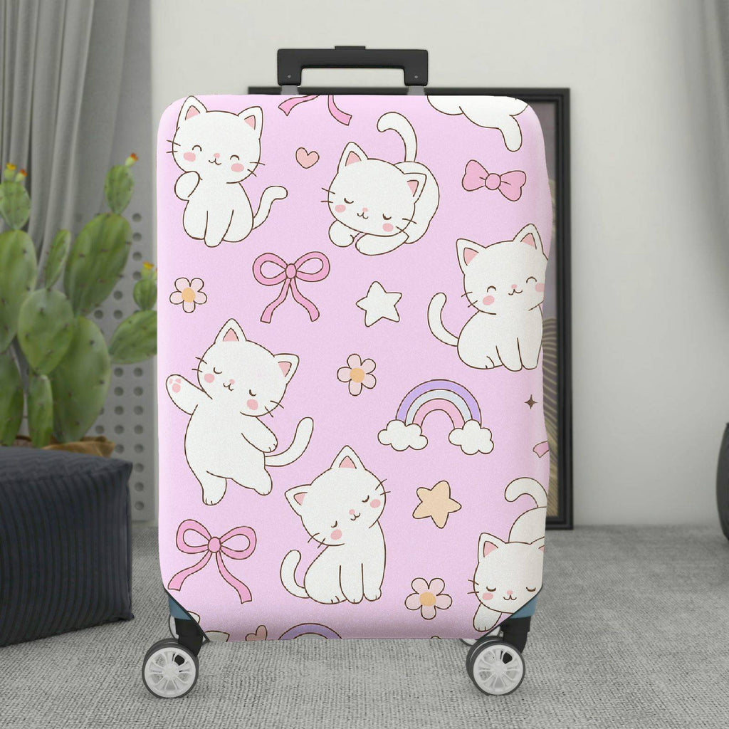 1-Piece Cute Cat Rainbow Star Bow Flower  Suitcase Luggage Cover, Stretch Protective Sleeve