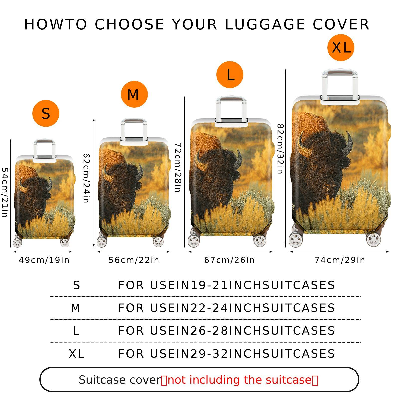 1-Piece Wildlife Nature Bison Landscape Travel Adventure  Suitcase Luggage Cover, Stretch Protective Sleeve