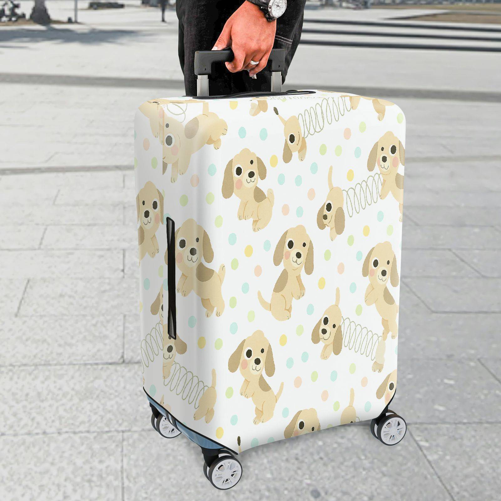 1-Piece Cute  Puppy Dog Polka Dot Spring Travel  Suitcase Luggage Cover, Stretch Protective Sleeve
