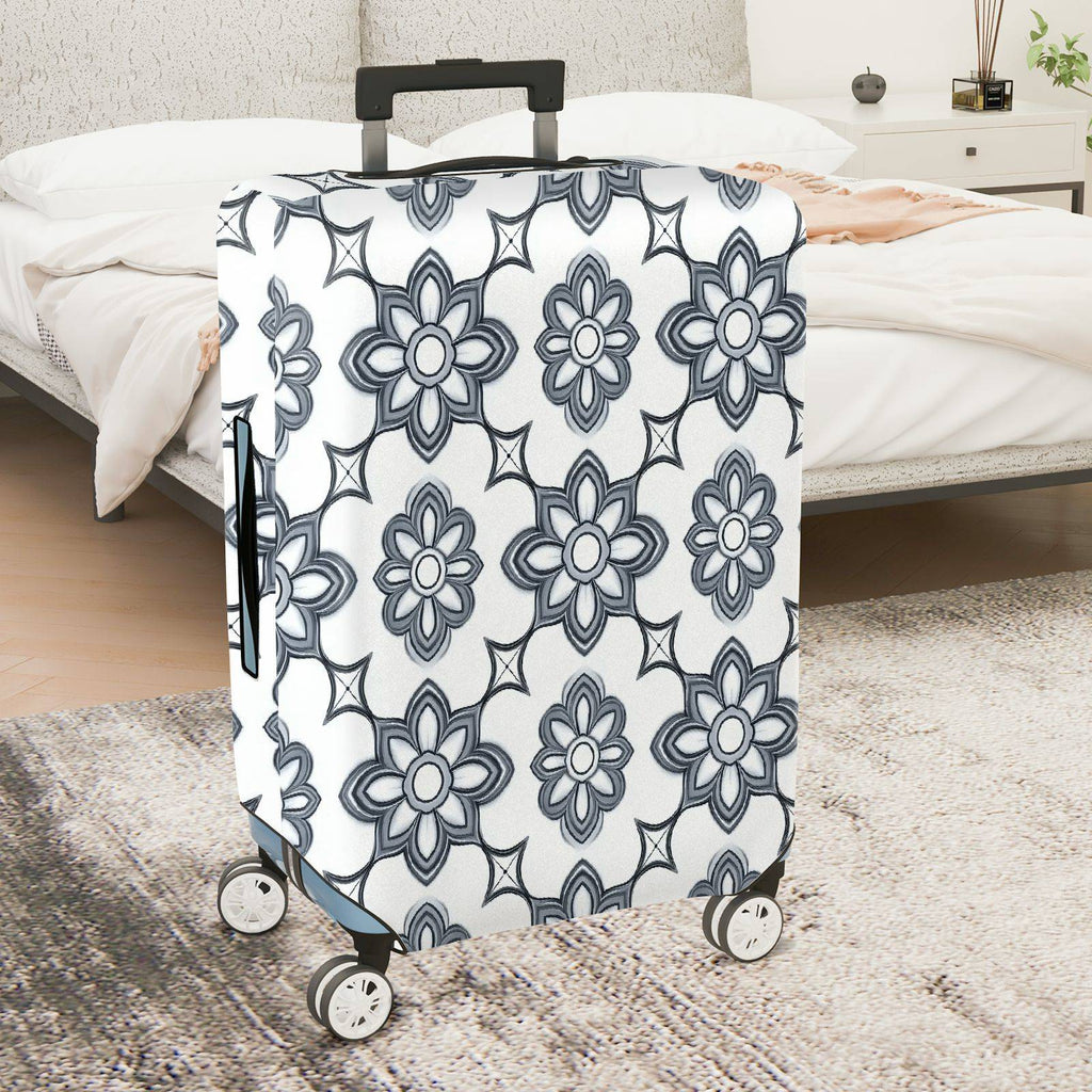 1-Piece Floral Pattern Geometric Black and White Elegant Artistic  Suitcase Luggage Cover, Stretch Protective Sleeve