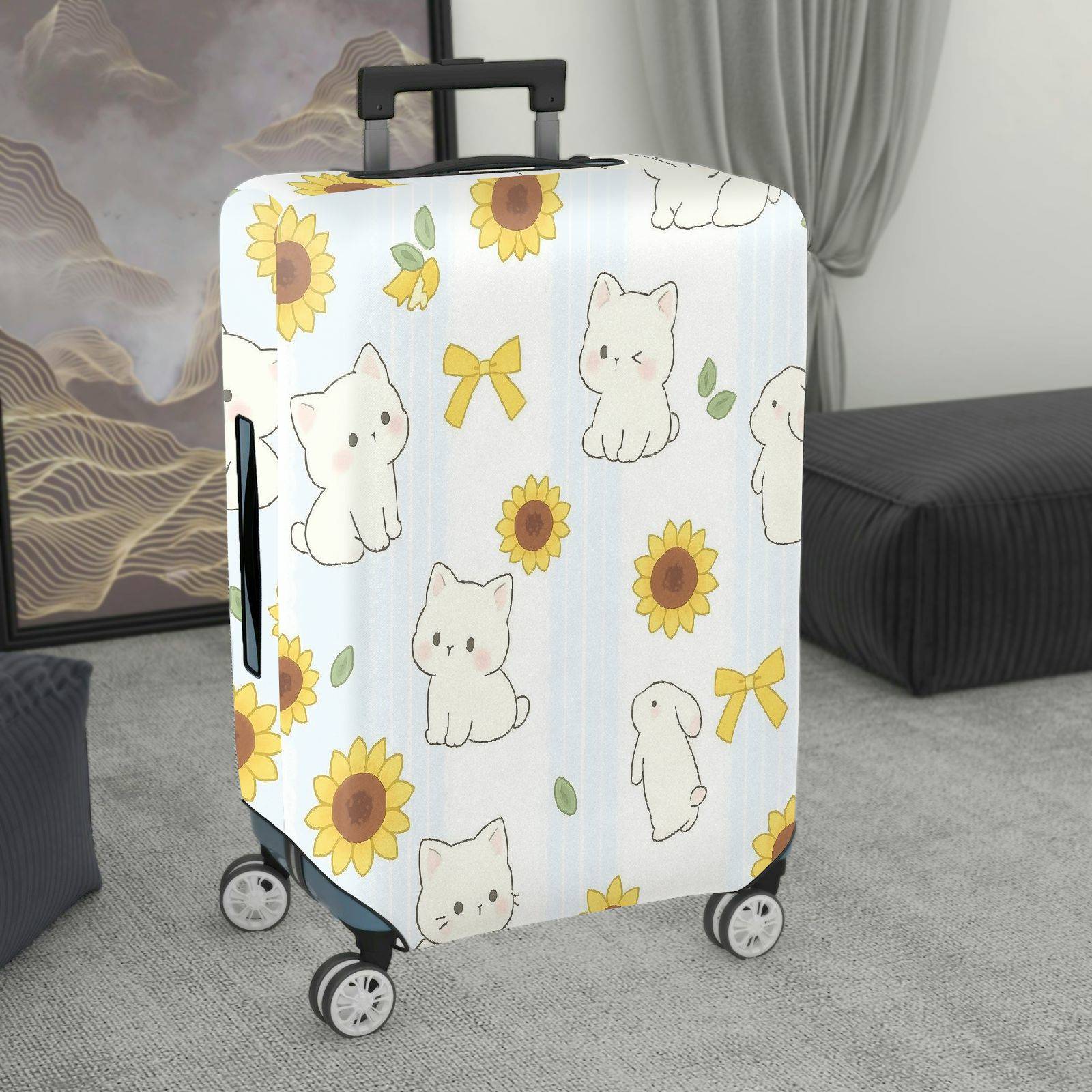 1-Piece Cute Cat Sunflower Bunny Bow Striped  Suitcase Luggage Cover, Stretch Protective Sleeve