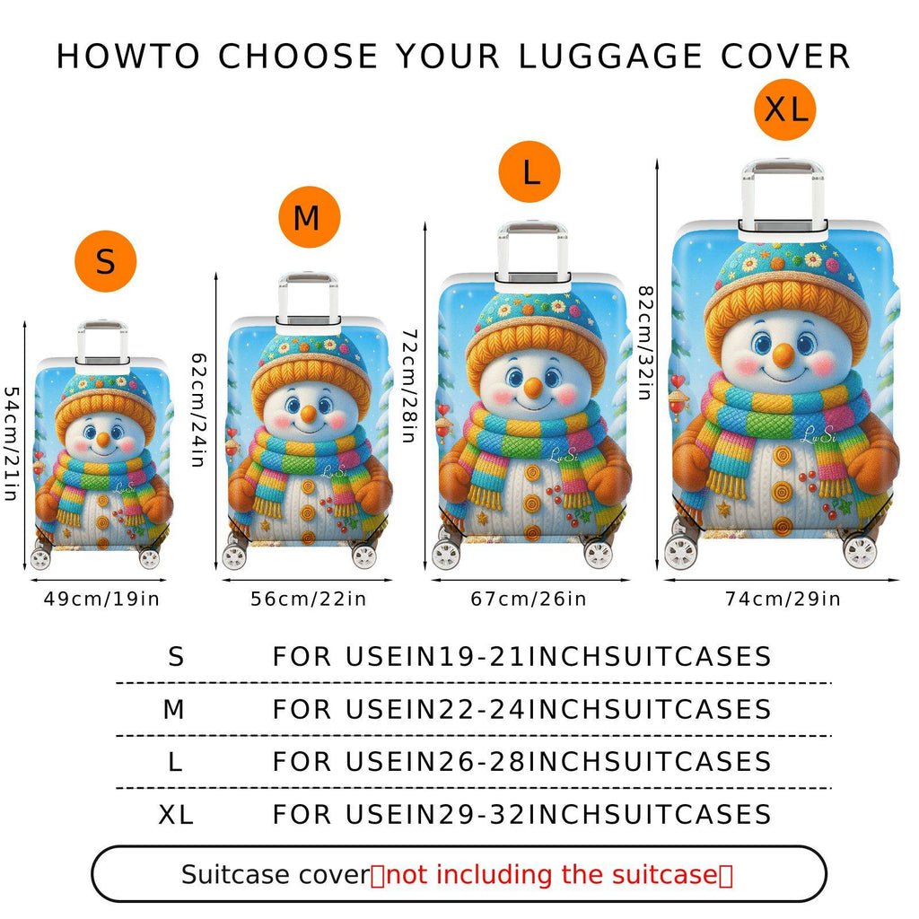 1-Piece Snowman Winter Holiday Colorful Cute Fun  Suitcase Luggage Cover, Stretch Protective Sleeve