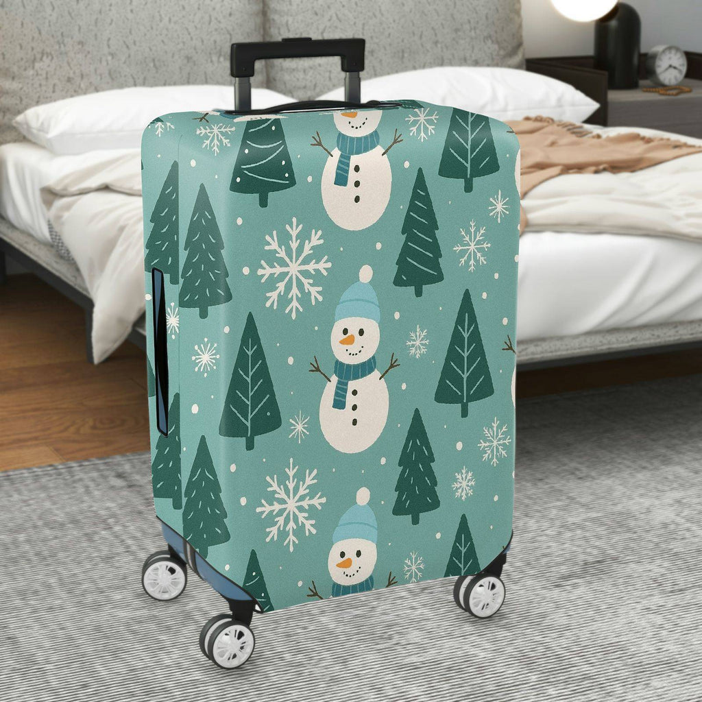 1-Piece Christmas Snowman Pine Tree Winter Holiday  Suitcase Luggage Cover, Stretch Protective Sleeve