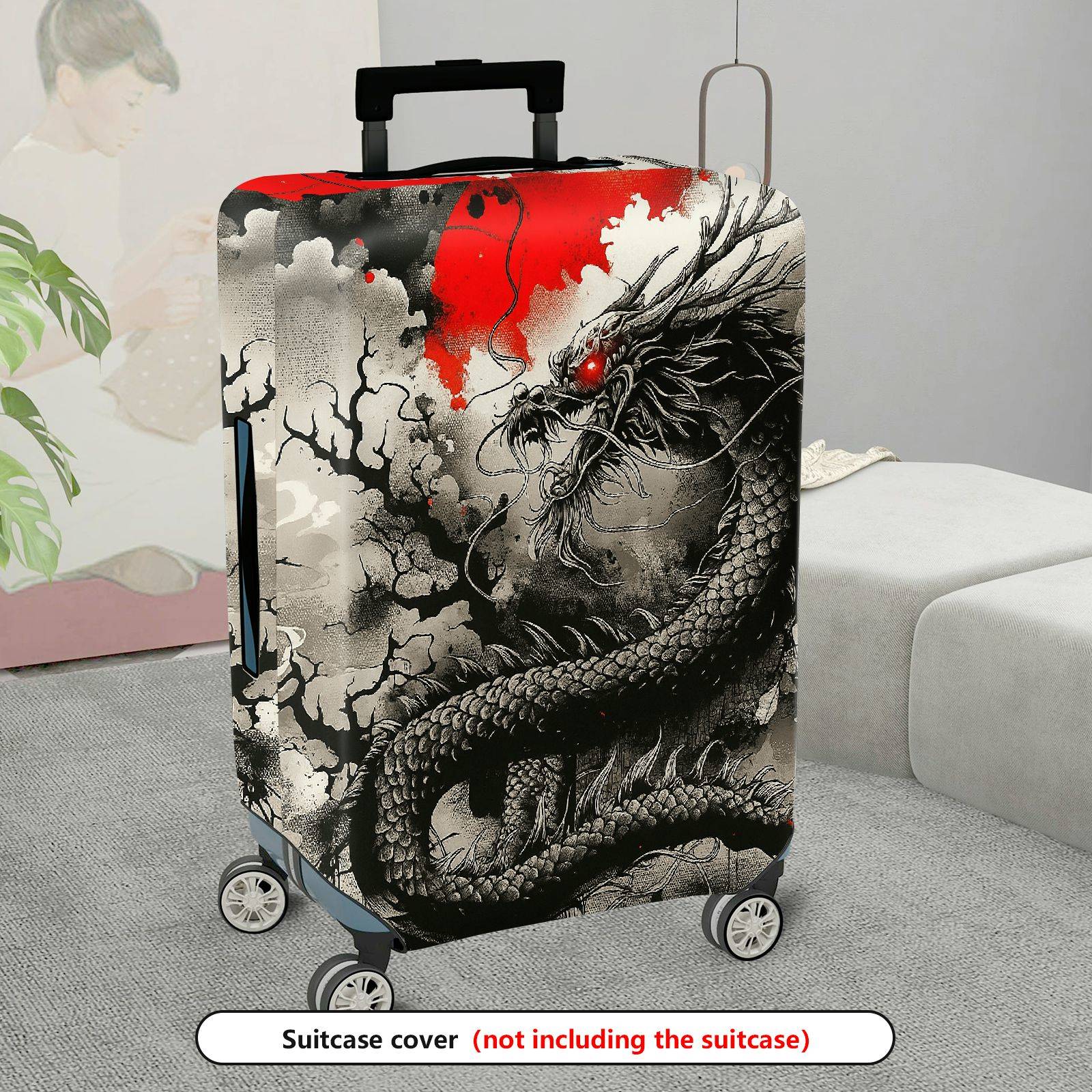 1-Piece Dragon Abstract Red Black Grey Artistic Mythical Creature Battle  Suitcase Luggage Cover, Stretch Protective Sleeve