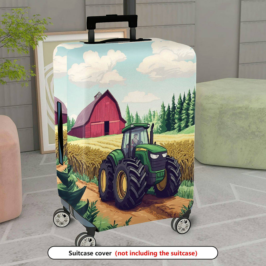 1-Piece Farm Tractor Barn Field Countryside Landscape  Suitcase Luggage Cover, Stretch Protective Sleeve