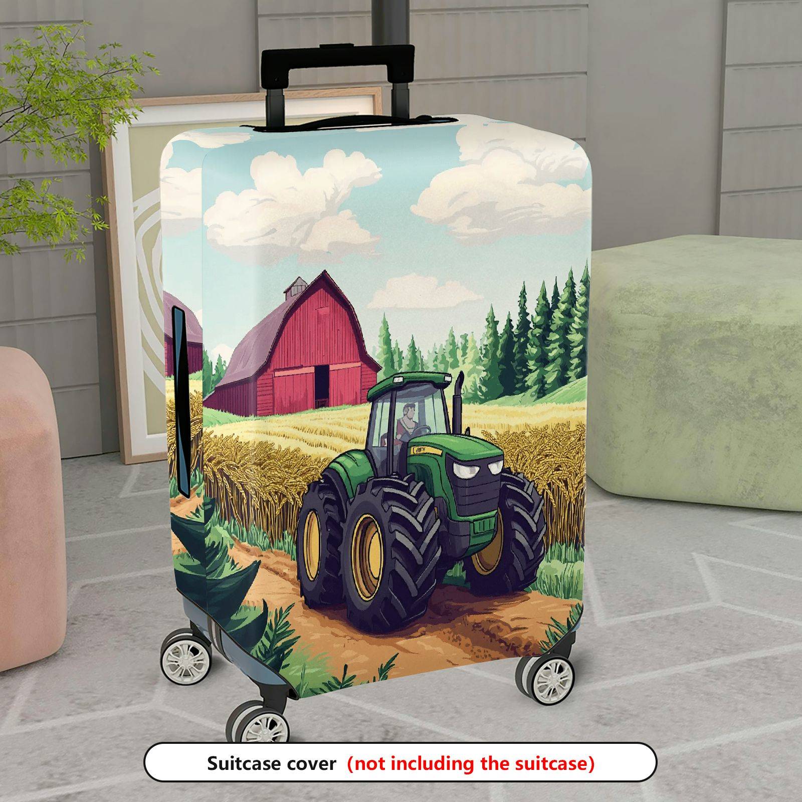 1-Piece Farm Tractor Barn Field Countryside Landscape  Suitcase Luggage Cover, Stretch Protective Sleeve