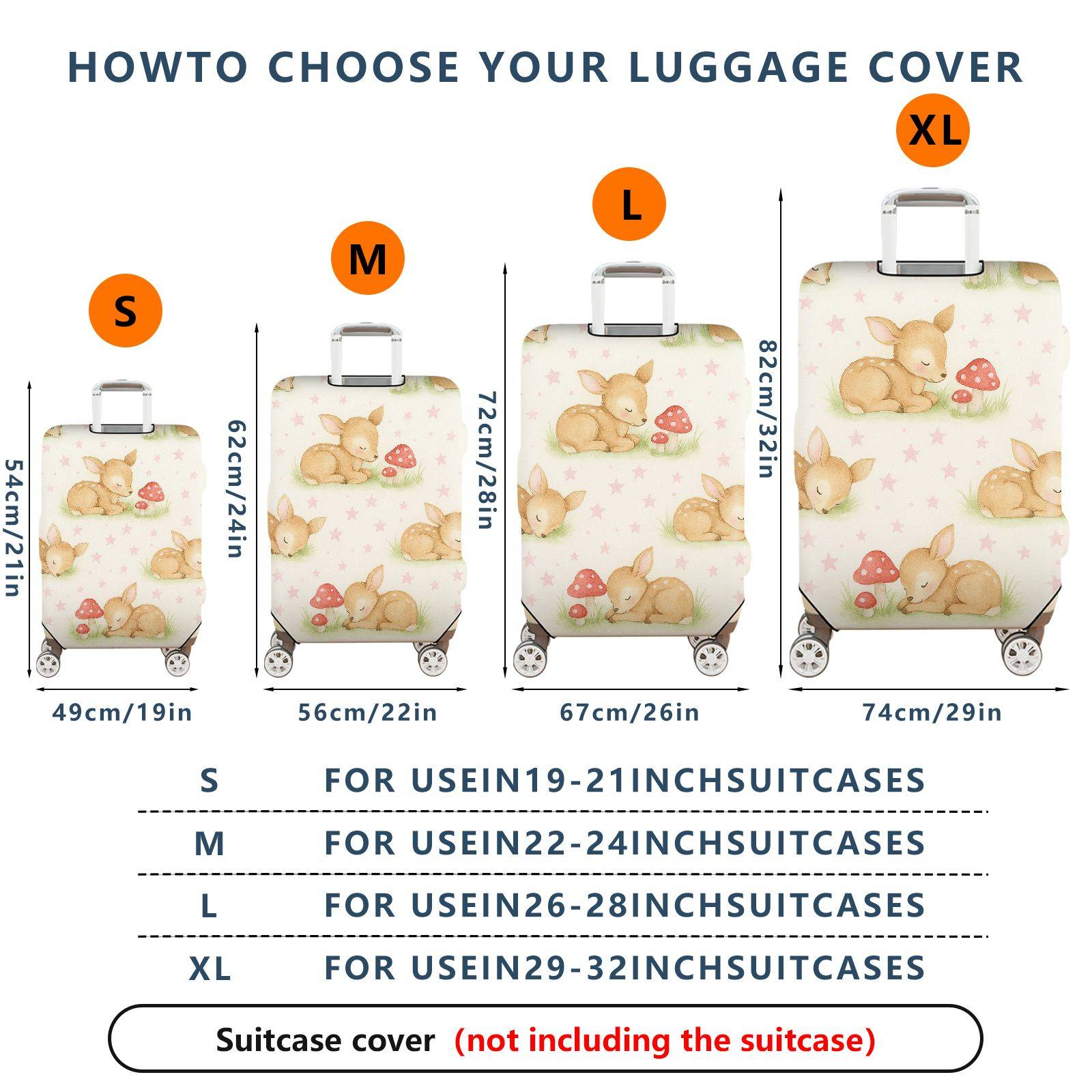 1-Piece Cute Deer Mushroom Star Grass Pastoral  Suitcase Luggage Cover, Stretch Protective Sleeve