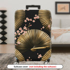 1-Piece Floral Gold Fan Geometric Black Cherry Blossom  Suitcase Luggage Cover, Stretch Protective Sleeve