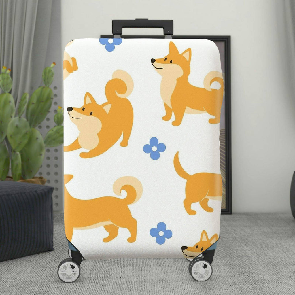 1-Piece Cute Dog Floral  Fun Colorful Whimsical  Suitcase Luggage Cover, Stretch Protective Sleeve