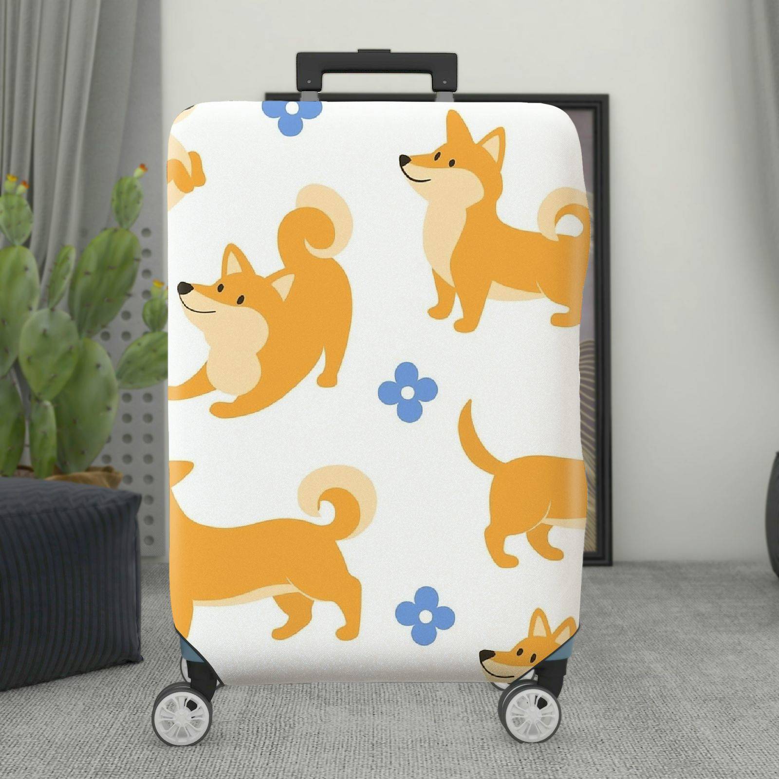 1-Piece Cute Dog Floral  Fun Colorful Whimsical  Suitcase Luggage Cover, Stretch Protective Sleeve