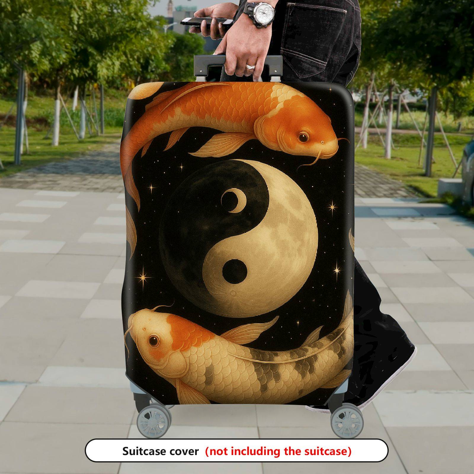 1-Piece Koi Fish Yin Yang Cosmic Starry Artistic  Suitcase Luggage Cover, Stretch Protective Sleeve