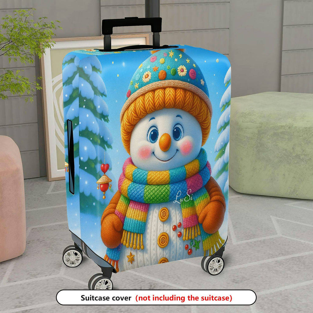 1-Piece Snowman Winter Holiday Colorful Cute Fun  Suitcase Luggage Cover, Stretch Protective Sleeve