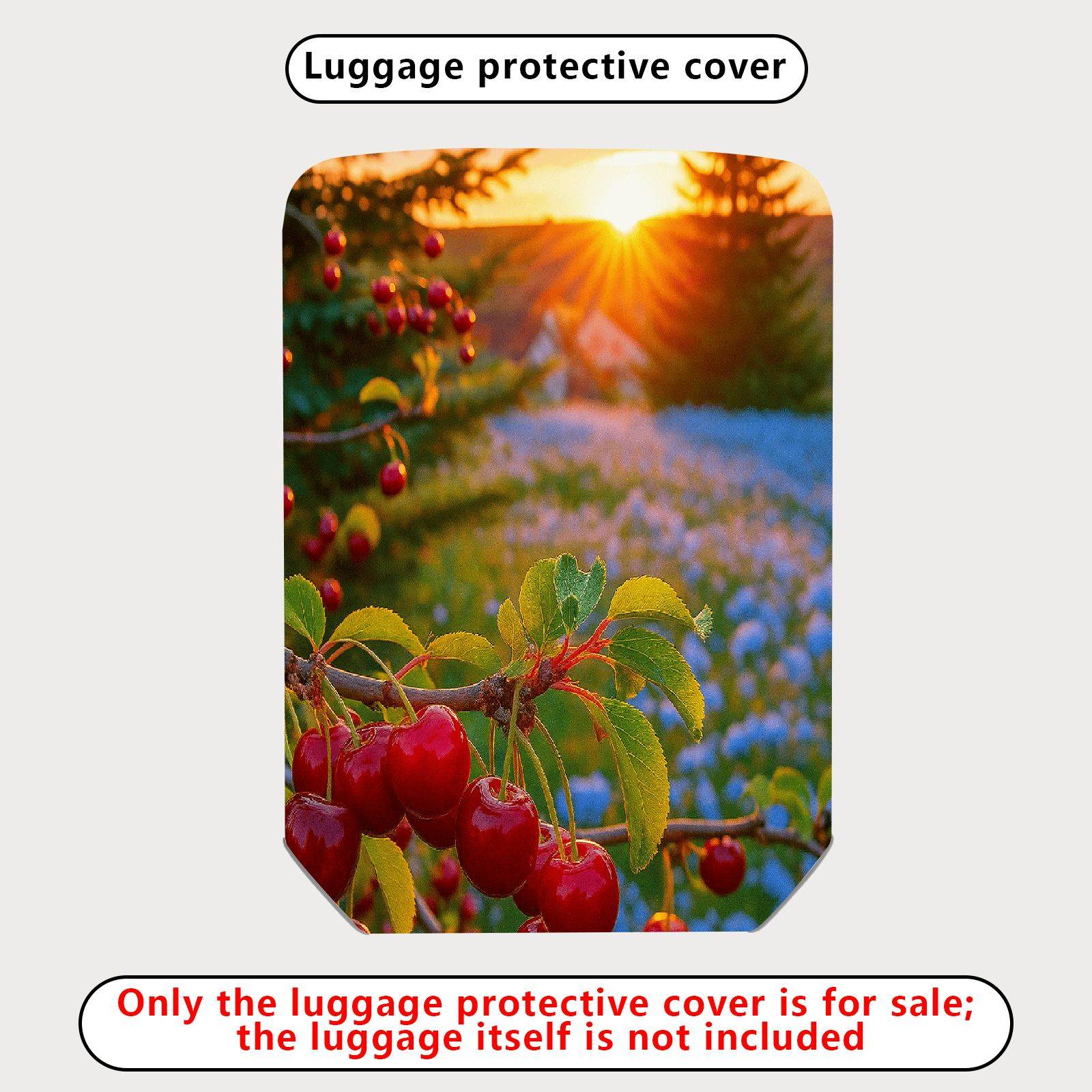 1-Piece Cherry Sunset Nature Landscape Travel Scenic  Suitcase Luggage Cover, Stretch Protective Sleeve