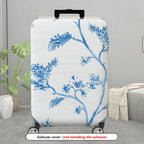 1-Piece White Blue Floral Branch Art Design  Suitcase Luggage Cover, Stretch Protective Sleeve