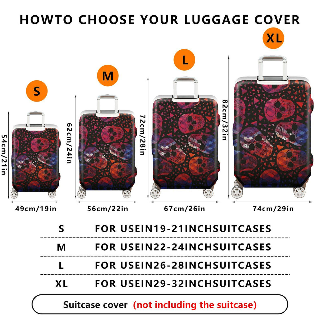 1-Piece Skull Pattern Abstract Geometric Colorful Halloween  Suitcase Luggage Cover, Stretch Protective Sleeve
