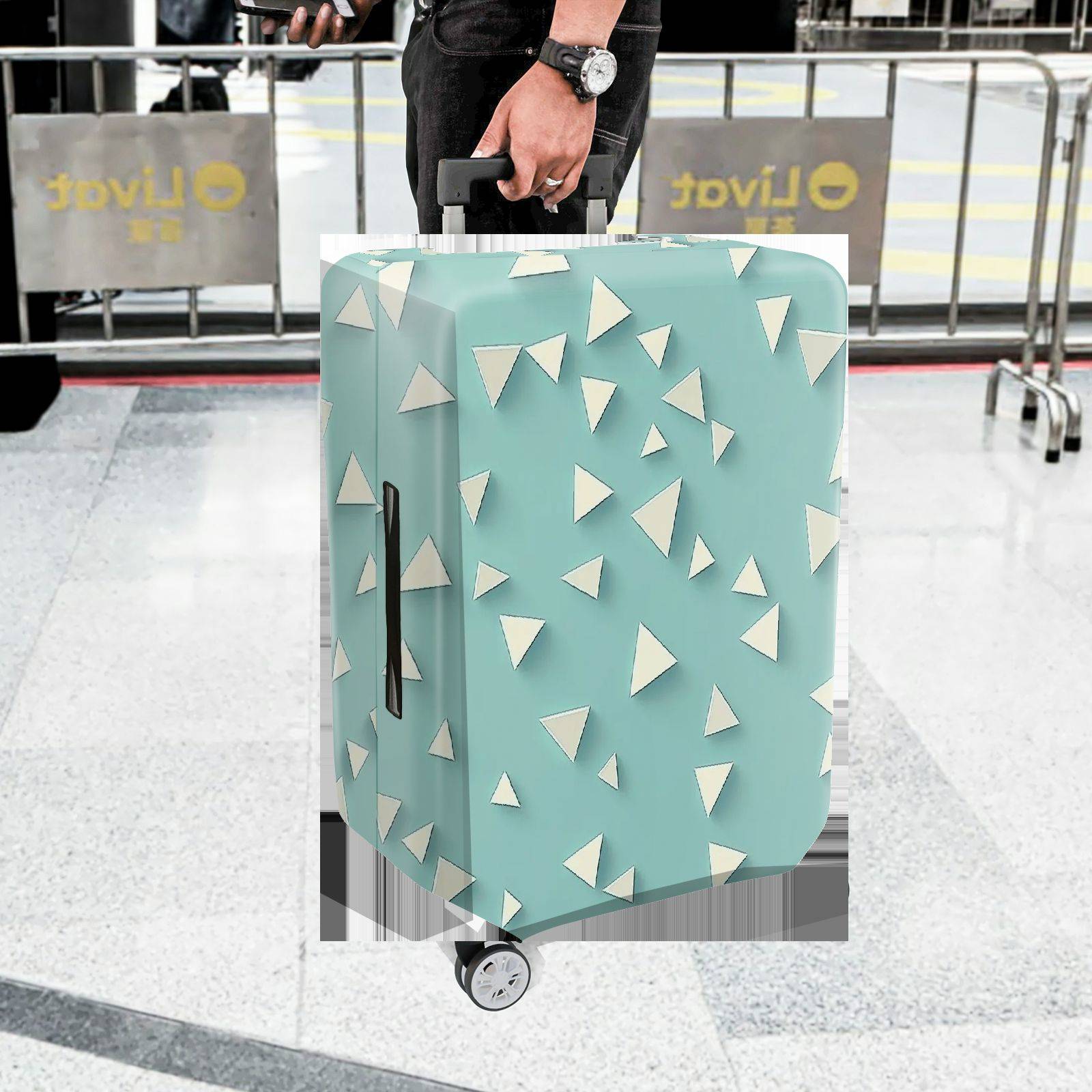 1-Piece Light Blue Geometric Triangle Pattern Travel  Suitcase Luggage Cover, Stretch Protective Sleeve