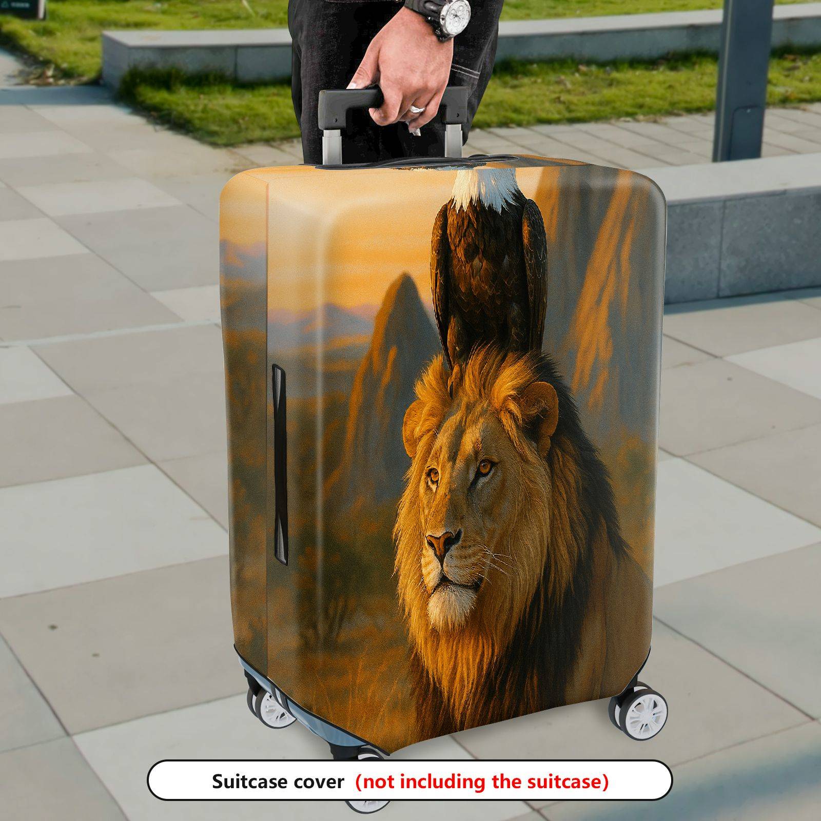 1-Piece Lion Eagle Sunset Landscape Animal Art Nature  Suitcase Luggage Cover, Stretch Protective Sleeve