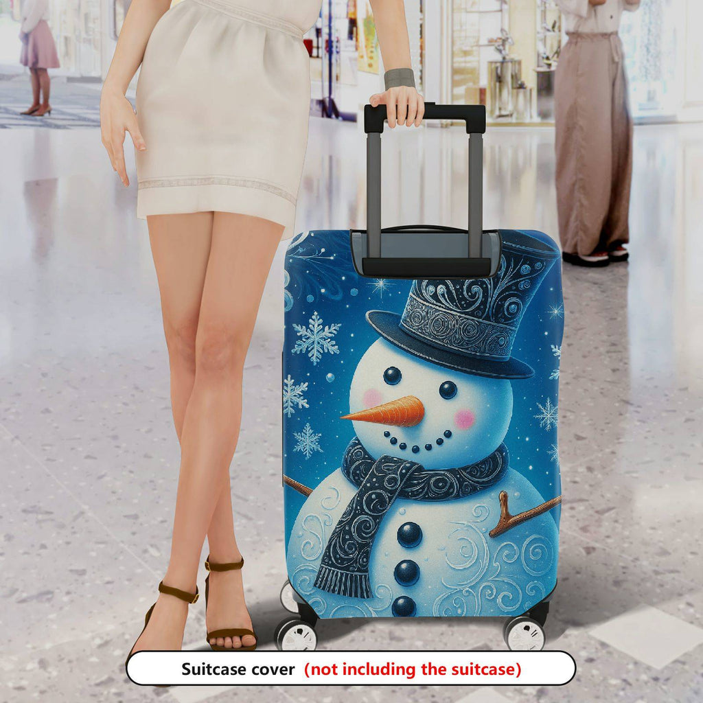 1-Piece Snowman Christmas Holiday Winter Snowflake  Suitcase Luggage Cover, Stretch Protective Sleeve