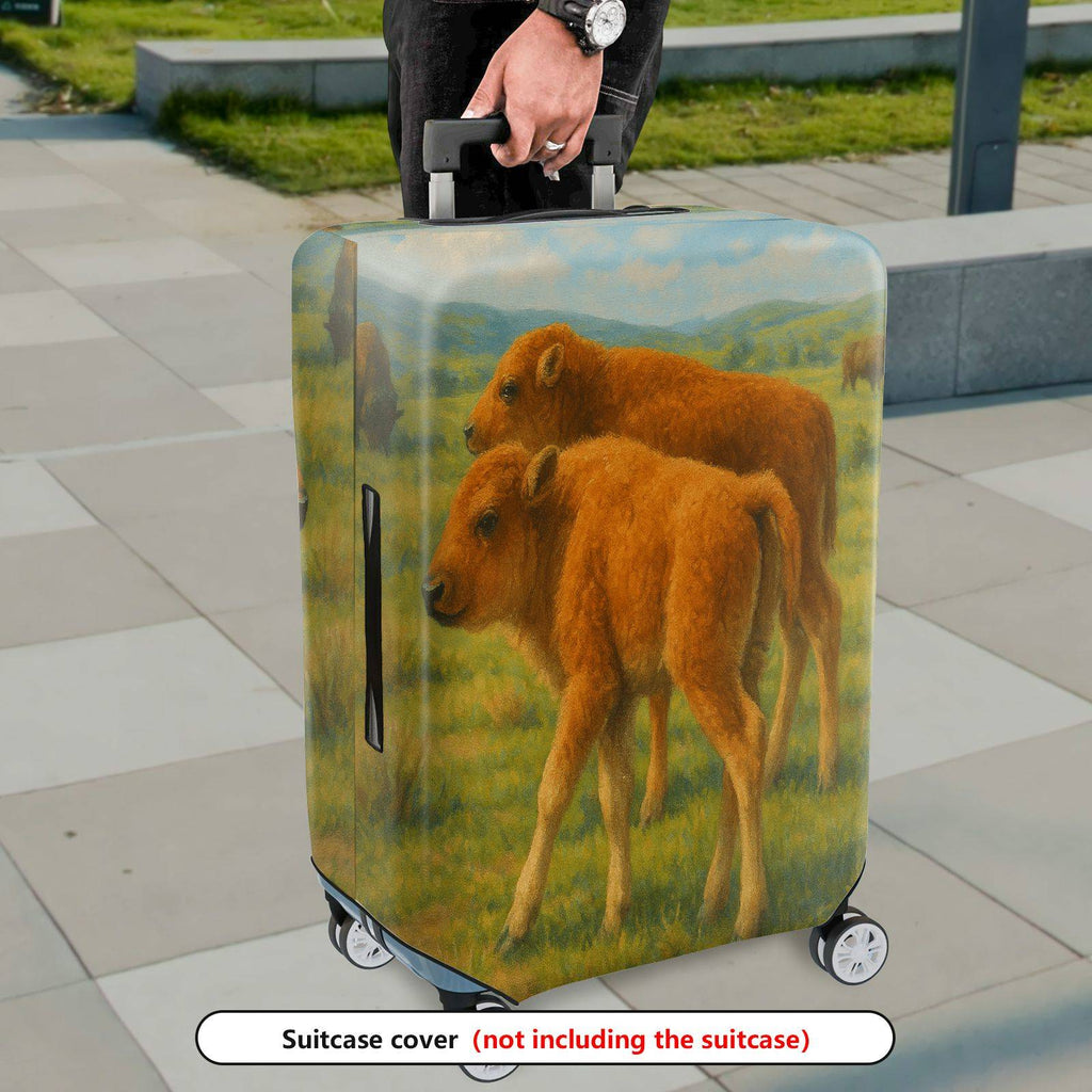 1-Piece Bison Calves Prairie Landscape Nature Wildlife Artistic  Suitcase Luggage Cover, Stretch Protective Sleeve