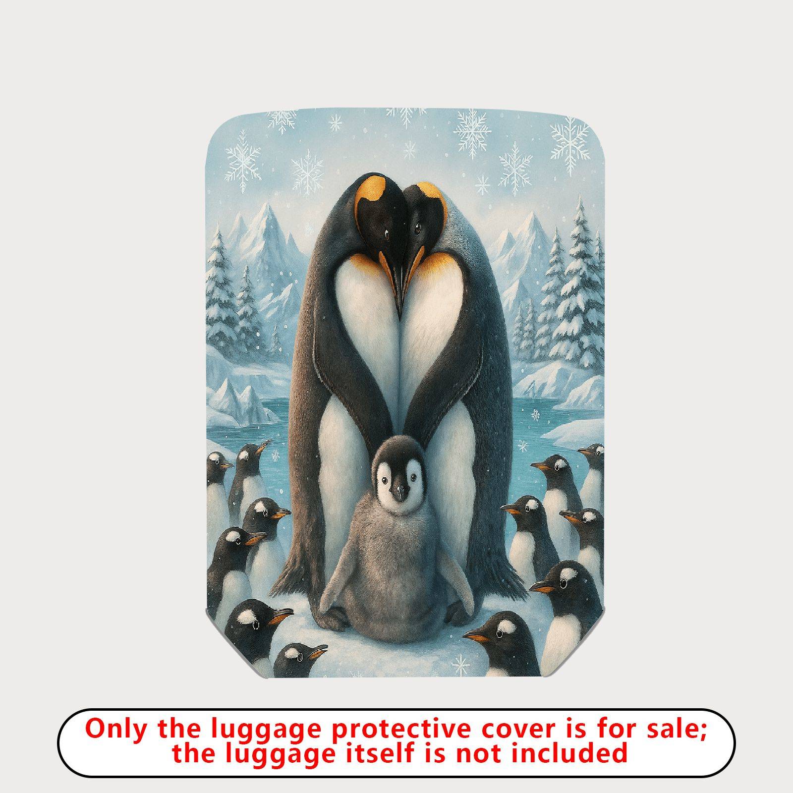 1-Piece Penguin Family Winter Snow Forest Christmas Holiday  Suitcase Luggage Cover, Stretch Protective Sleeve