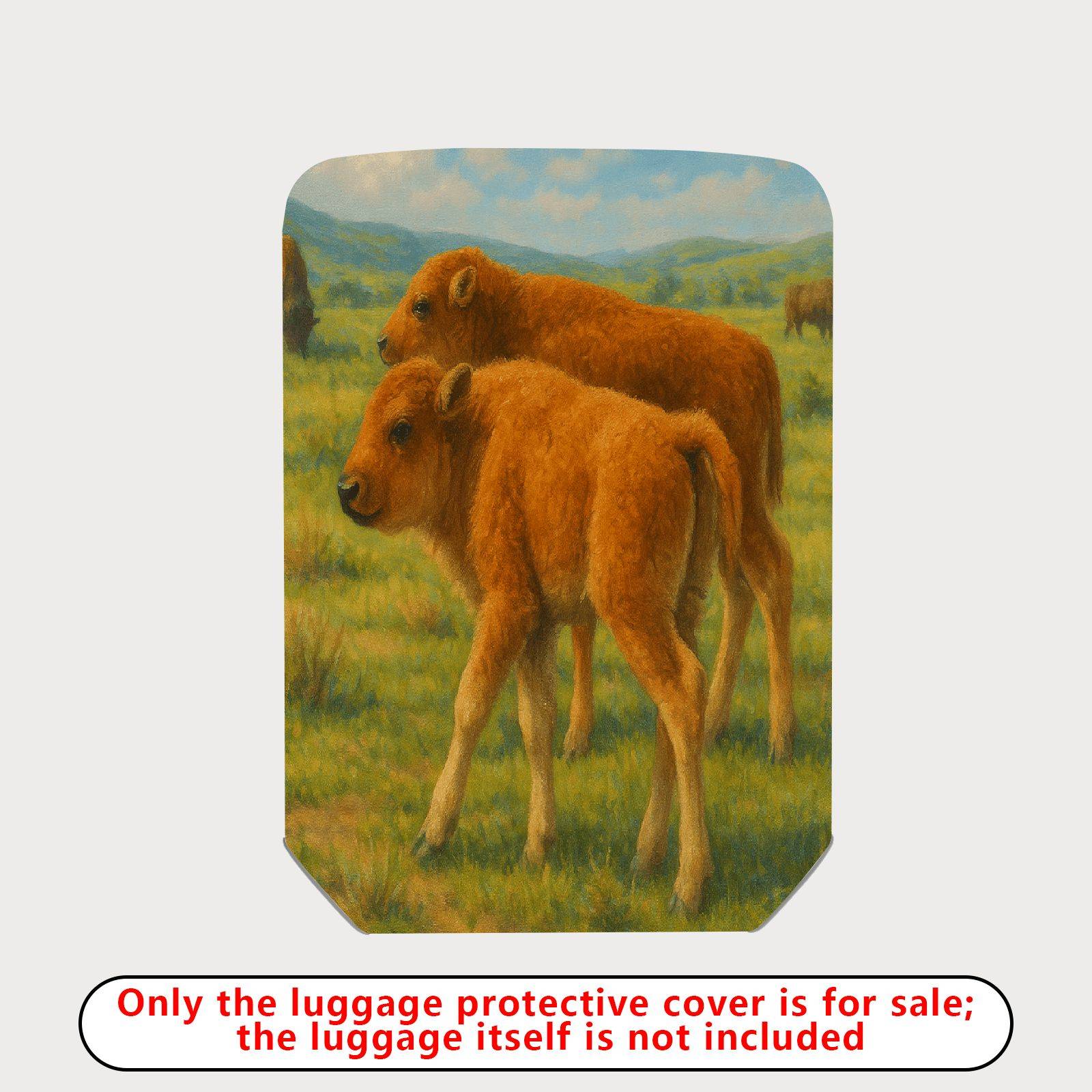 1-Piece Bison Calves Prairie Landscape Nature Wildlife Artistic  Suitcase Luggage Cover, Stretch Protective Sleeve