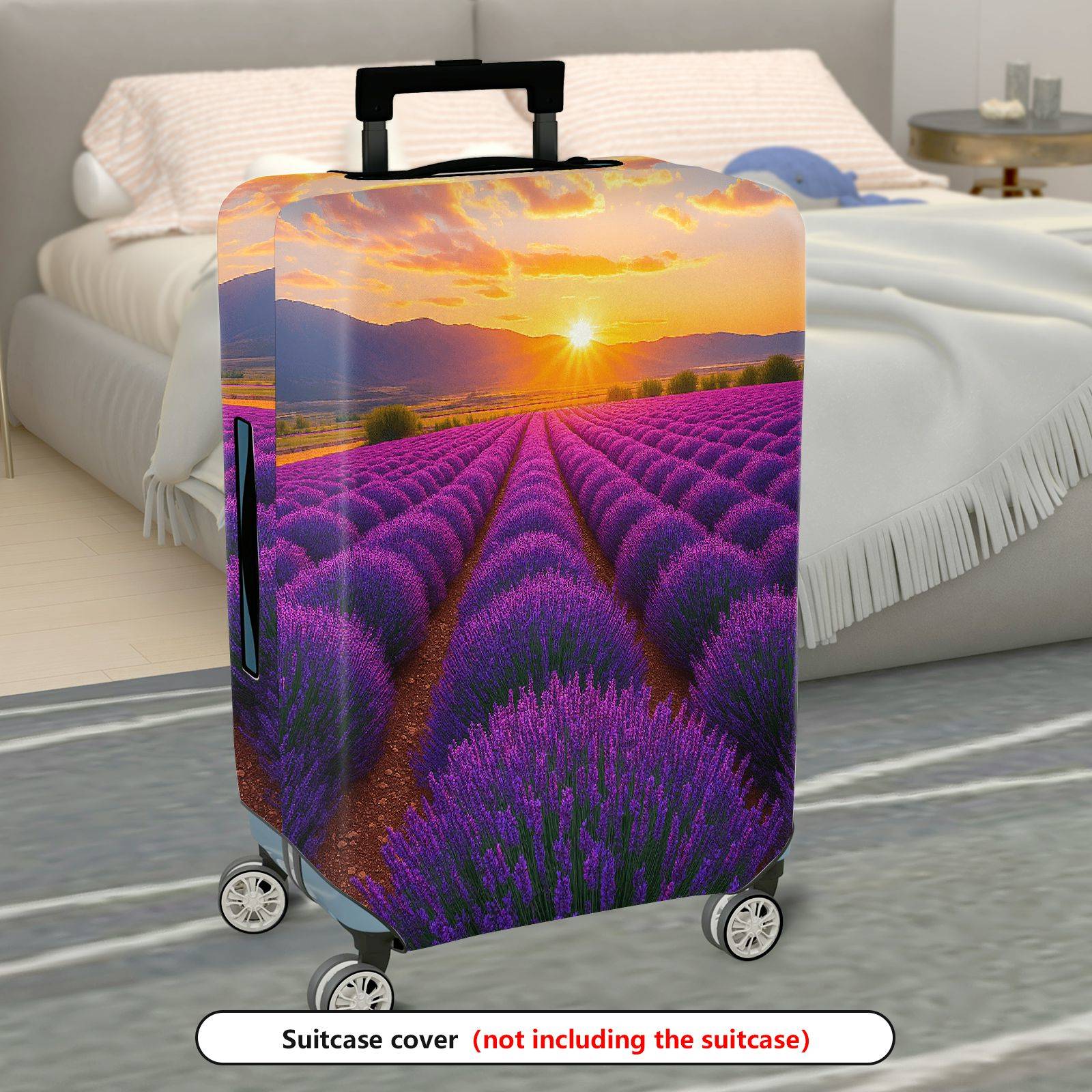 1-Piece Lavender Sunset Field Nature Art Landscape Scenery  Suitcase Luggage Cover, Stretch Protective Sleeve