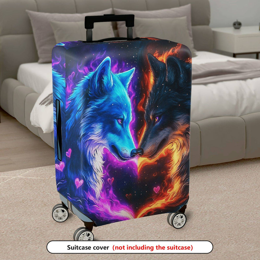 1-Piece Cosmic Wolf Fire Ice Heart  Suitcase Luggage Cover, Stretch Protective Sleeve