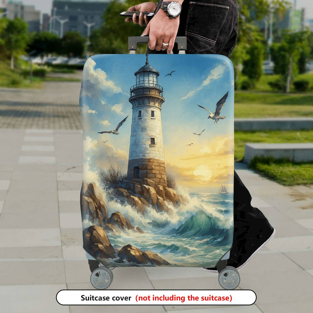 1-Piece Lighthouse Ocean Waves Seagulls Sunset Landscape  Suitcase Luggage Cover, Stretch Protective Sleeve