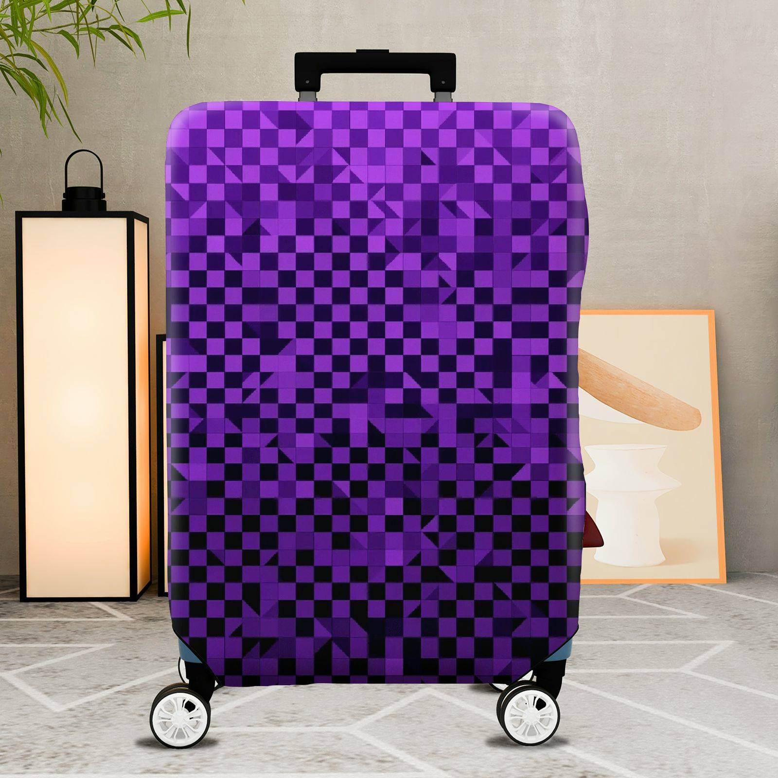 1-Piece Purple Geometric Checkered Abstract Modern Stylish  Suitcase Luggage Cover, Stretch Protective Sleeve