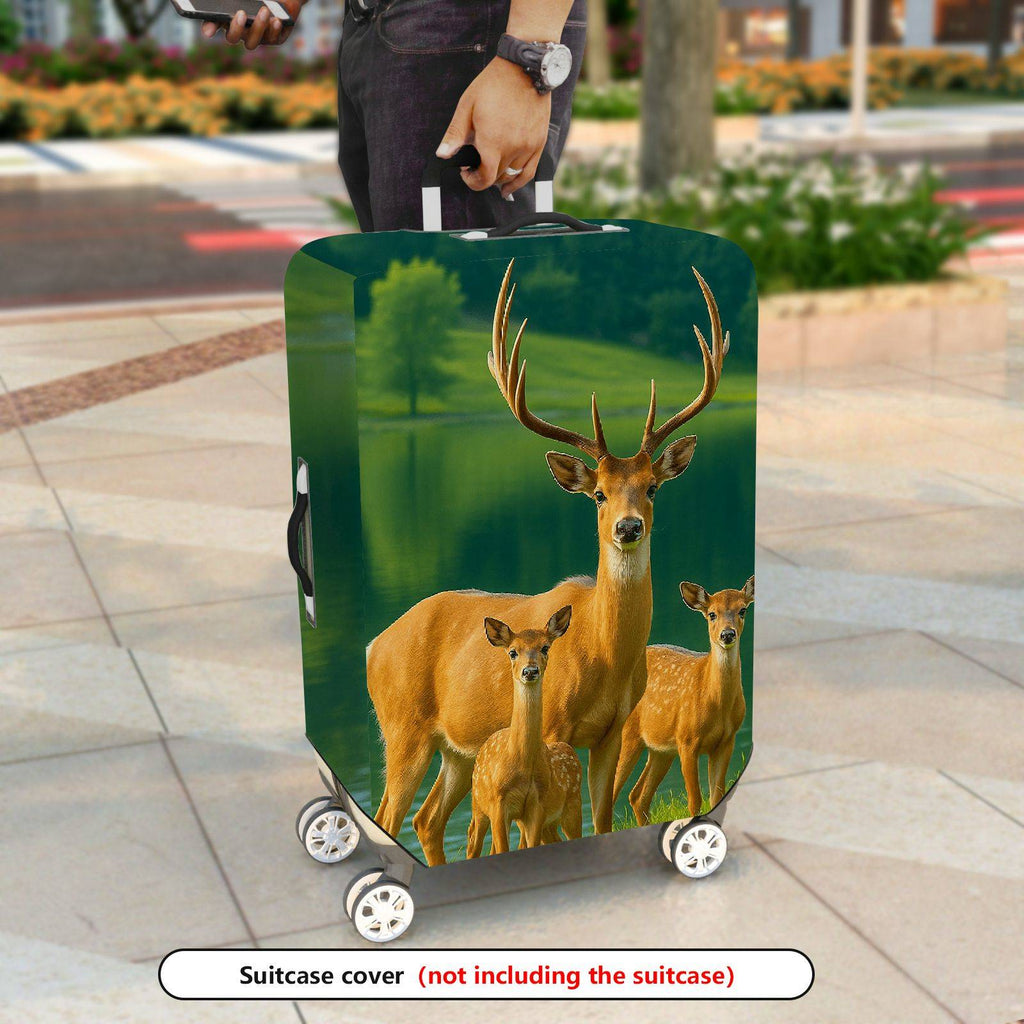 1-Piece Deer Nature Lake Forest Wildlife Landscape  Suitcase Luggage Cover, Stretch Protective Sleeve