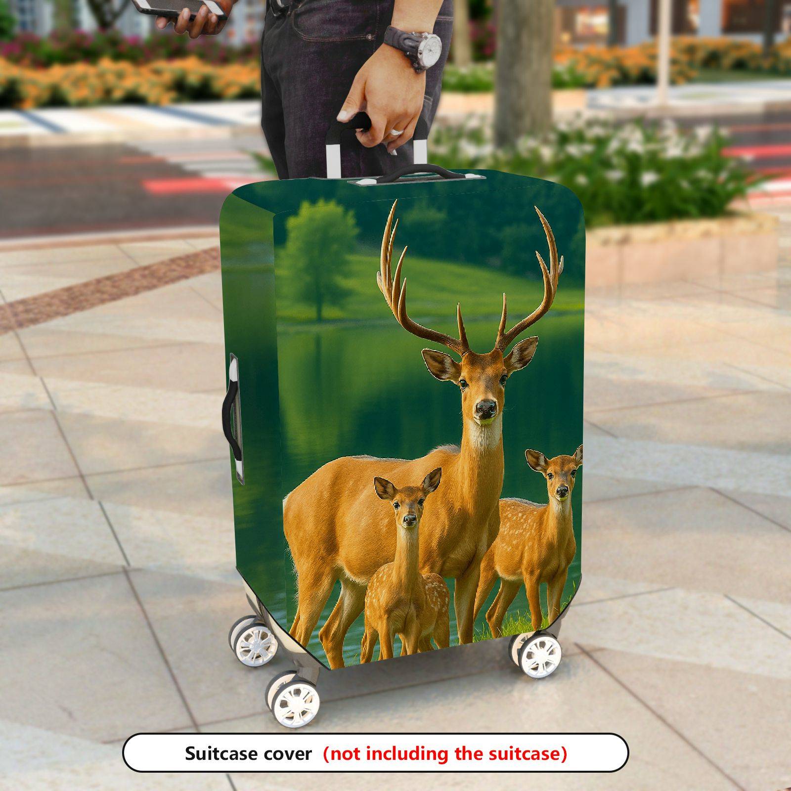 1-Piece Deer Nature Lake Forest Wildlife Landscape  Suitcase Luggage Cover, Stretch Protective Sleeve