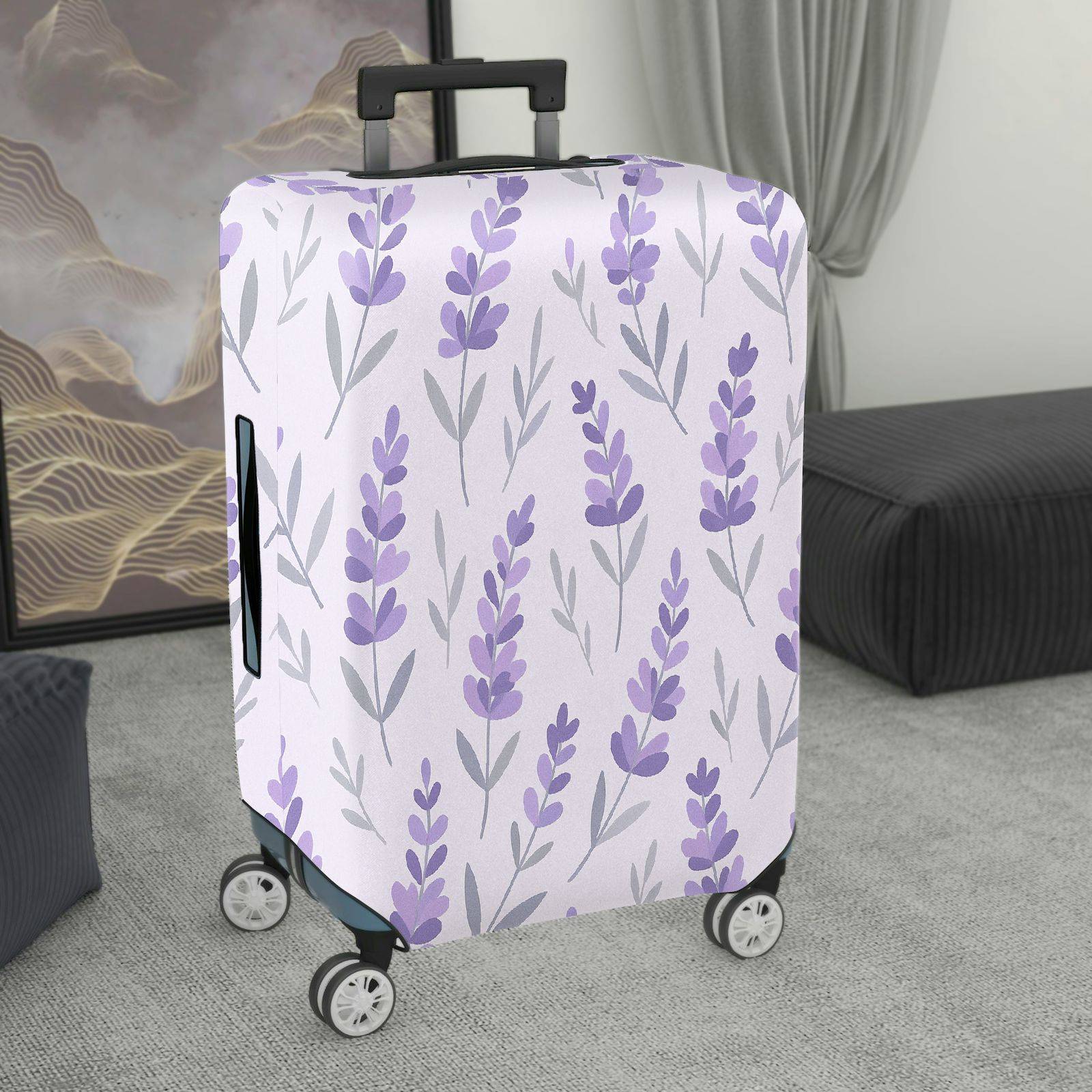 1-Piece Floral Lavender Leaf Pastel Chic Minimalist  Suitcase Luggage Cover, Stretch Protective Sleeve