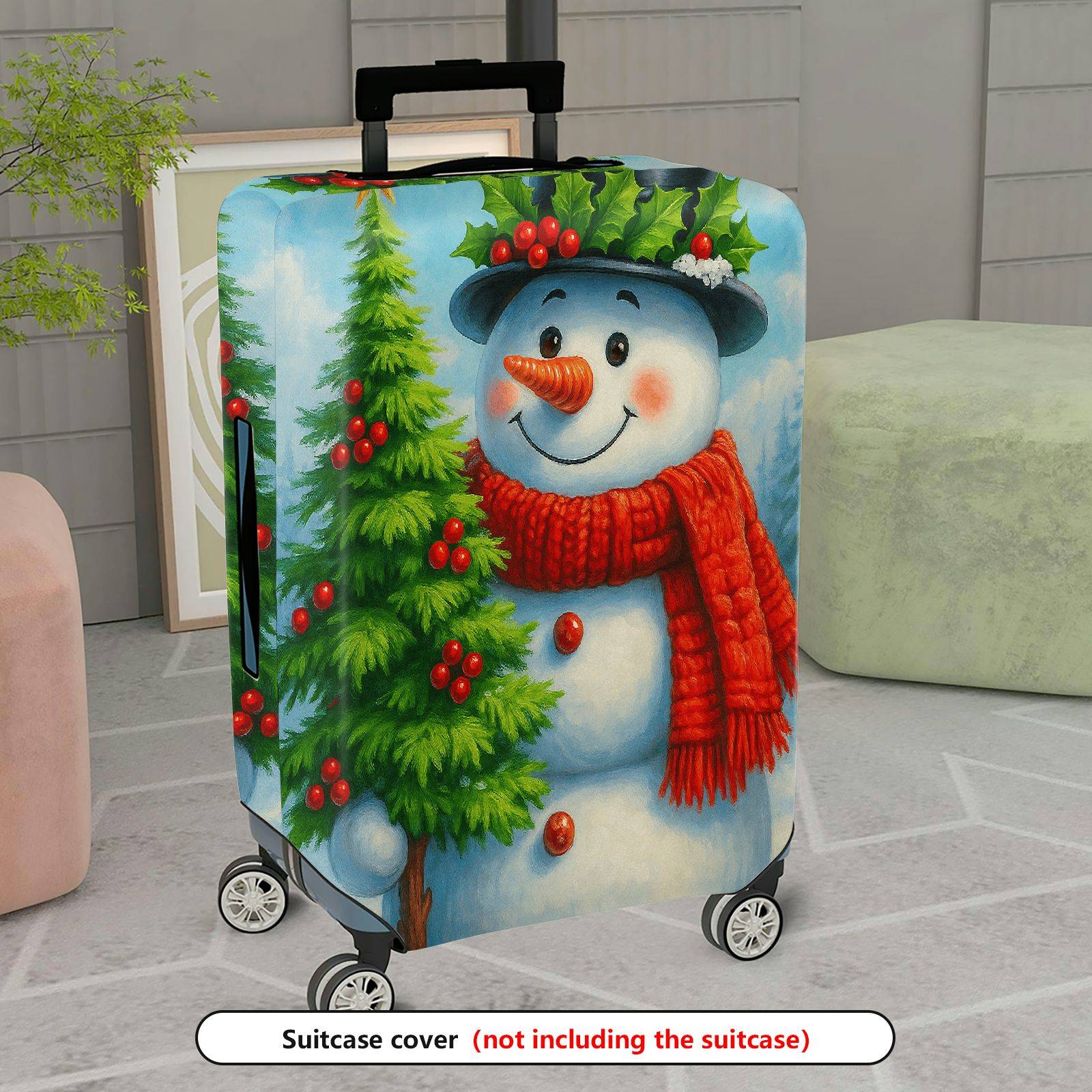 1-Piece Snowman Christmas Holiday Winter Festive  Suitcase Luggage Cover, Stretch Protective Sleeve