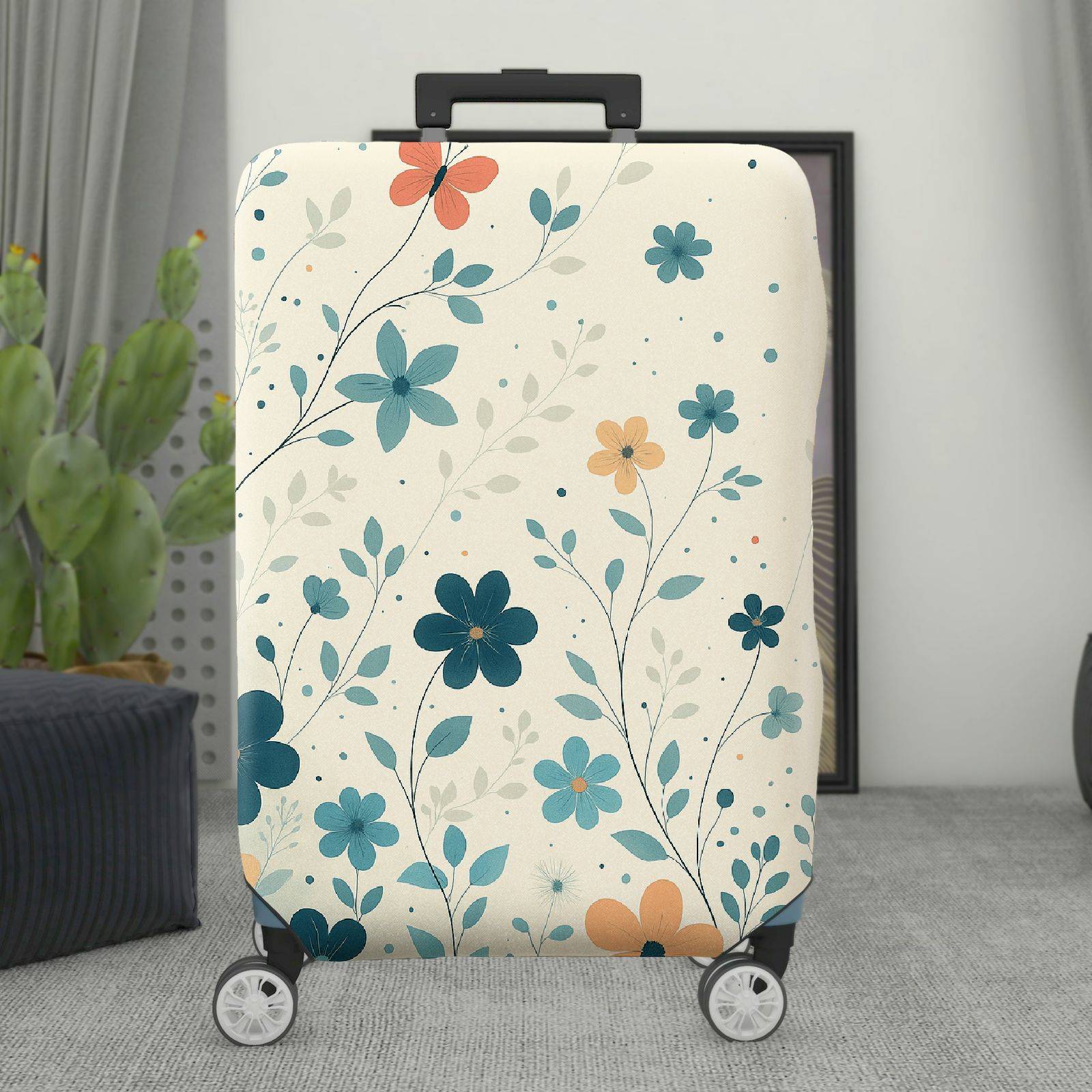 1-Piece Floral Leaf Pattern Decorative Travel  Suitcase Luggage Cover, Stretch Protective Sleeve