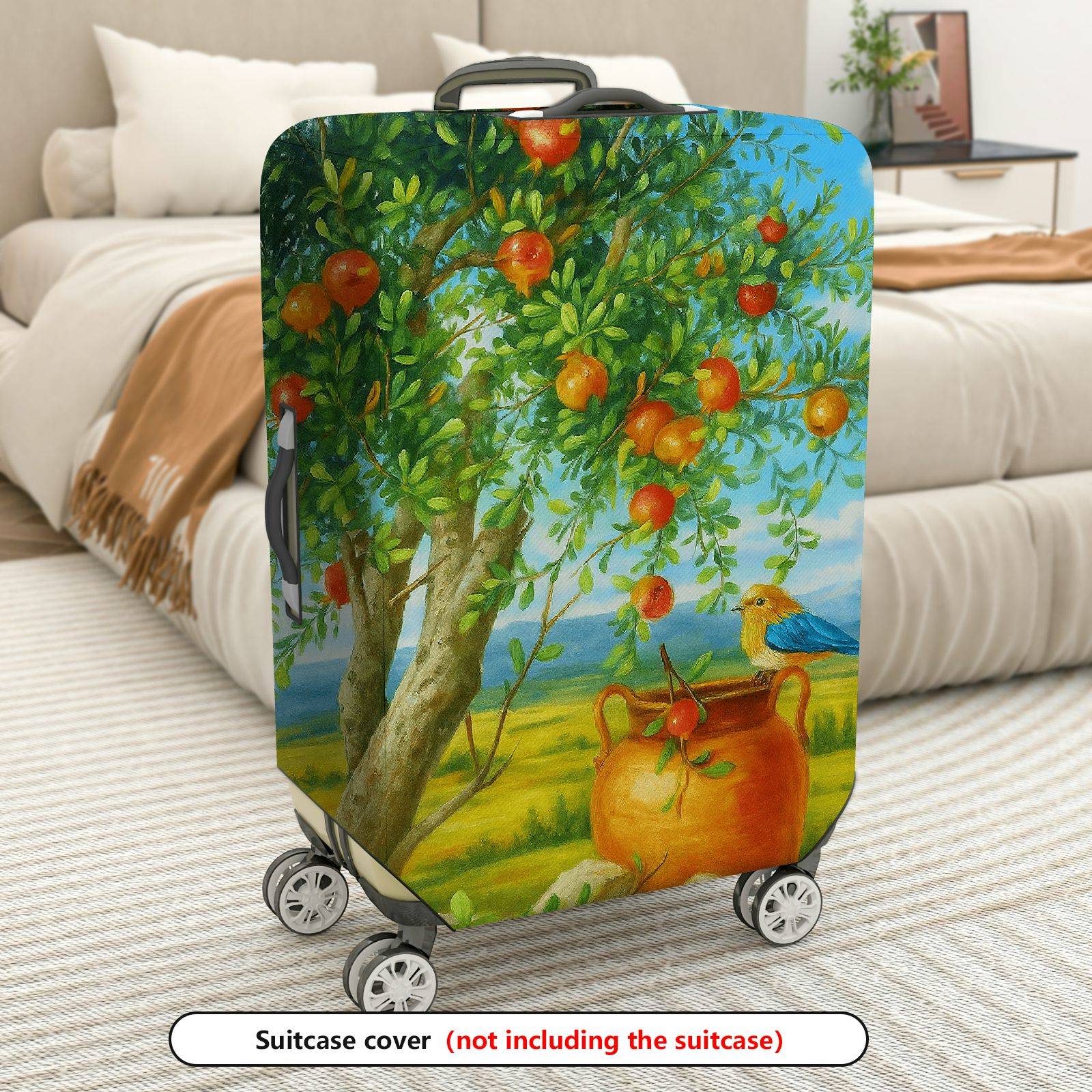 1-Piece Nature Landscape Bird Tree Fruit Pot  Suitcase Luggage Cover, Stretch Protective Sleeve