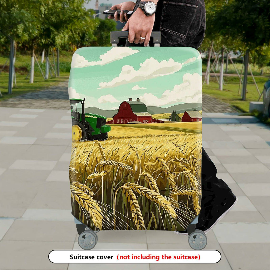 1-Piece Farm Tractor Wheat Field Barn Landscape  Suitcase Luggage Cover, Stretch Protective Sleeve