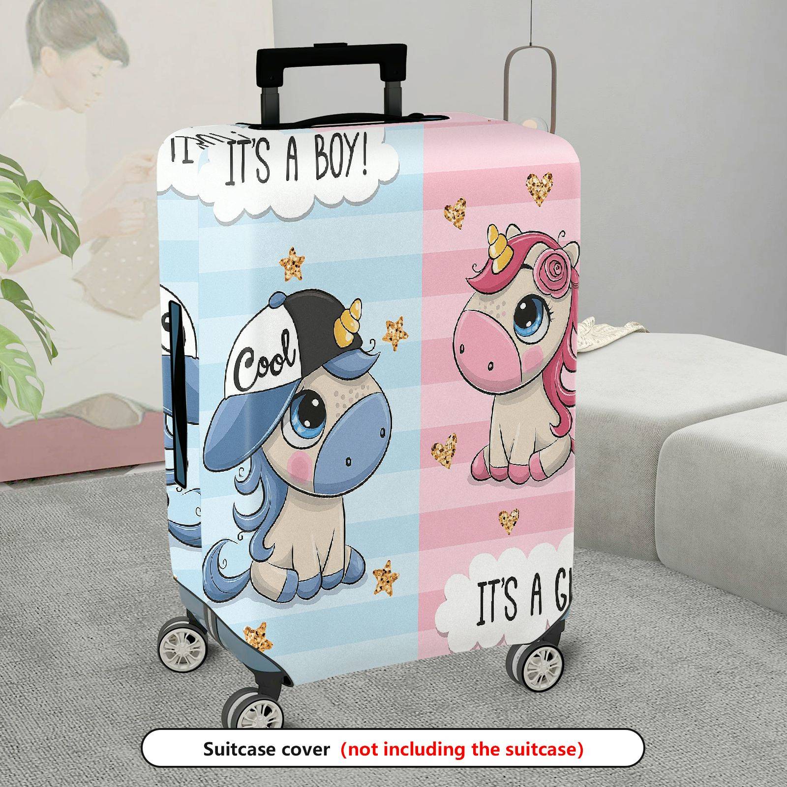 1-Piece Unicorn  Pink Blue Cute Pattern Decorative  Suitcase Luggage Cover, Stretch Protective Sleeve
