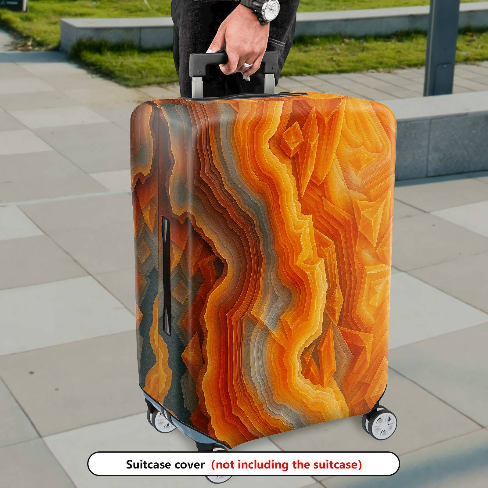 1-Piece Abstract Geometric Orange Blue Wave Dynamic Artistic  Suitcase Luggage Cover, Stretch Protective Sleeve