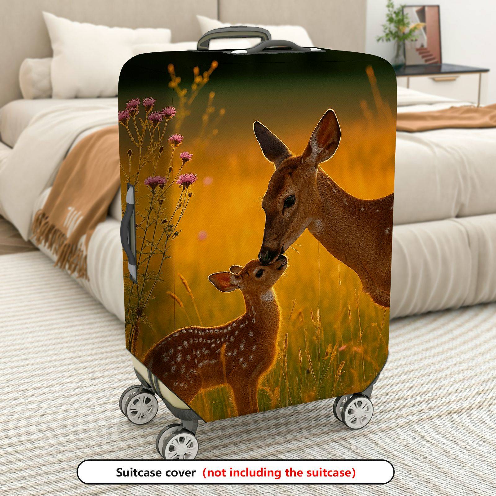 1-Piece Deer Nature Sunset Floral Animal Landscape  Suitcase Luggage Cover, Stretch Protective Sleeve