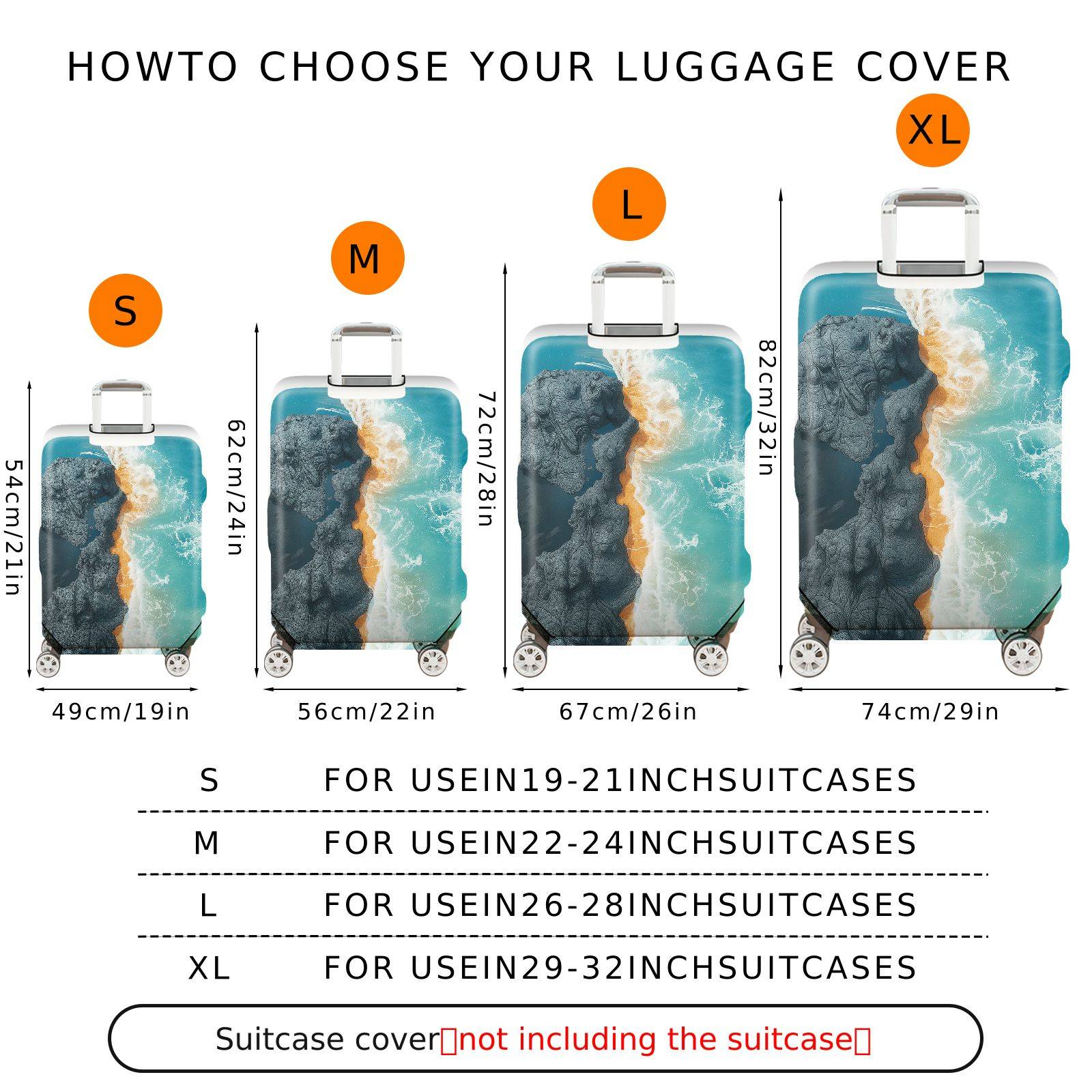 1-Piece Ocean Beach Wave Nature Landscape Scenery Aerial View  Suitcase Luggage Cover, Stretch Protective Sleeve