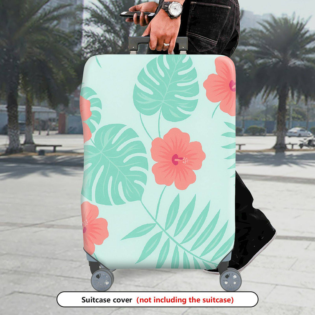1-Piece Tropical Floral Green Leaves Coral Hibiscus Pattern  Suitcase Luggage Cover, Stretch Protective Sleeve