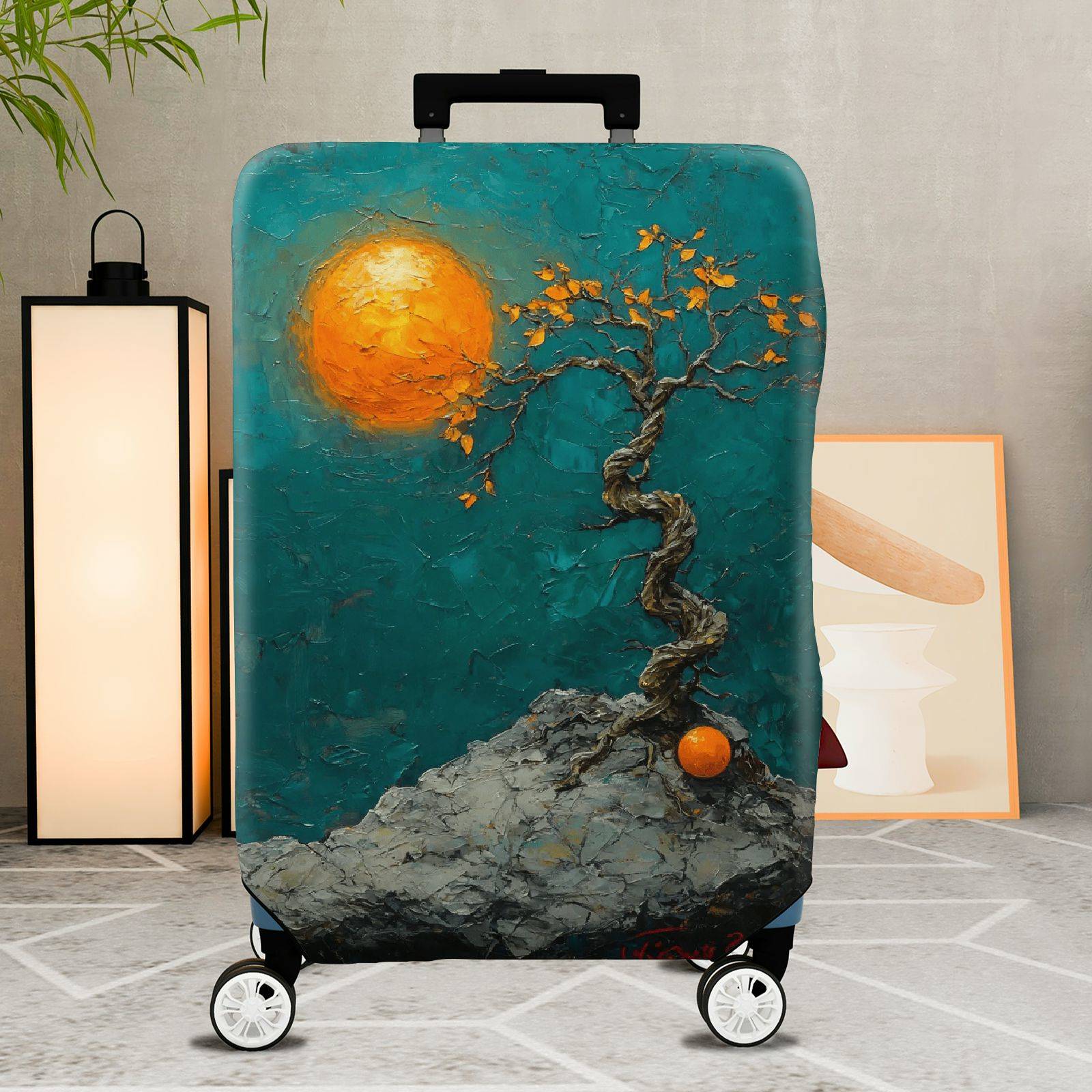 1-Piece Abstract Art Tree Moon Landscape Nature  Suitcase Luggage Cover, Stretch Protective Sleeve