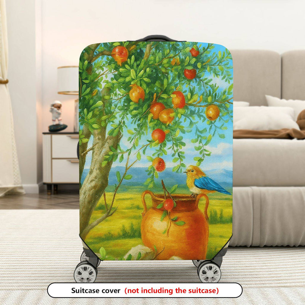 1-Piece Nature Landscape Bird Tree Fruit Pot  Suitcase Luggage Cover, Stretch Protective Sleeve