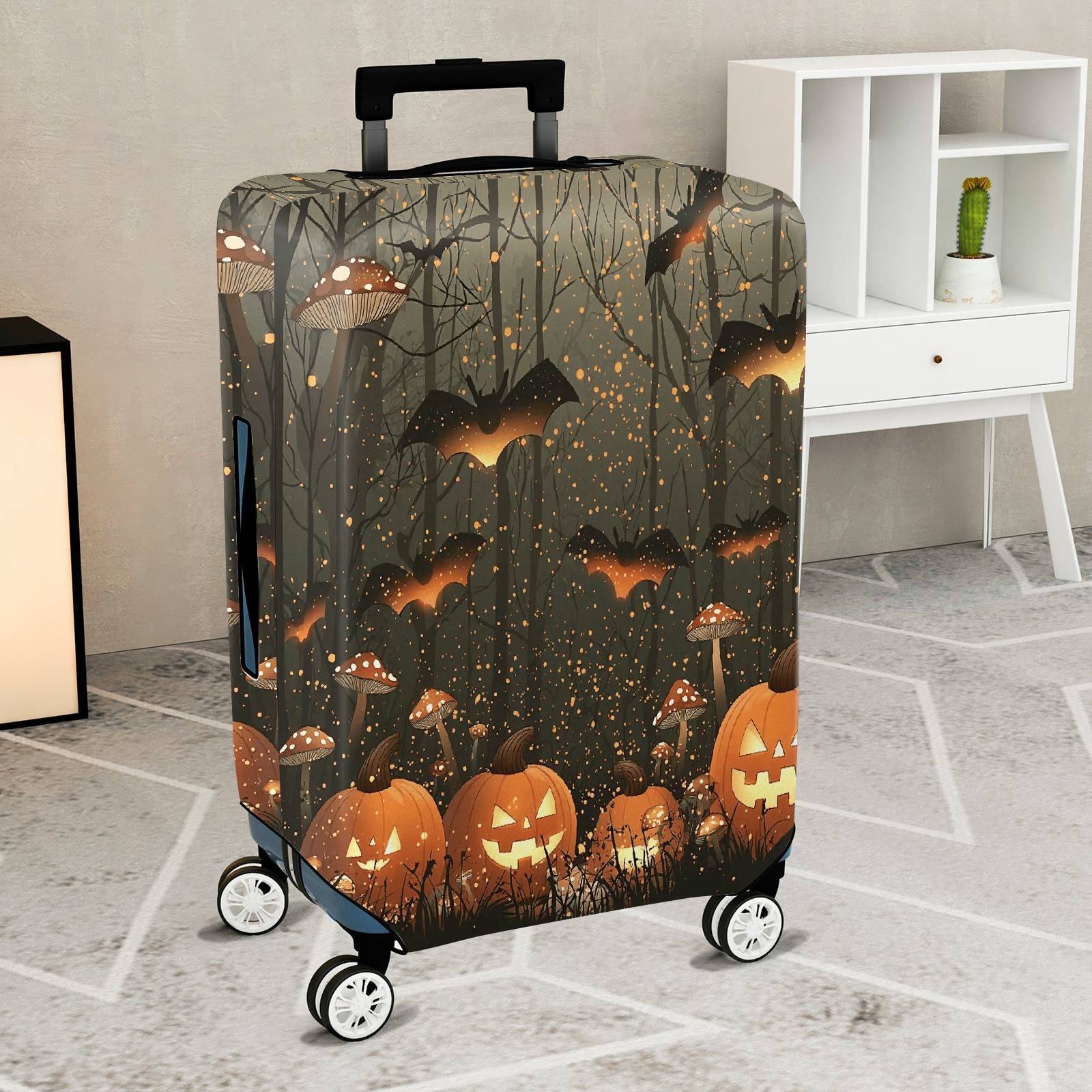 1-Piece Halloween Pumpkin Bat Forest Night Holiday  Suitcase Luggage Cover, Stretch Protective Sleeve