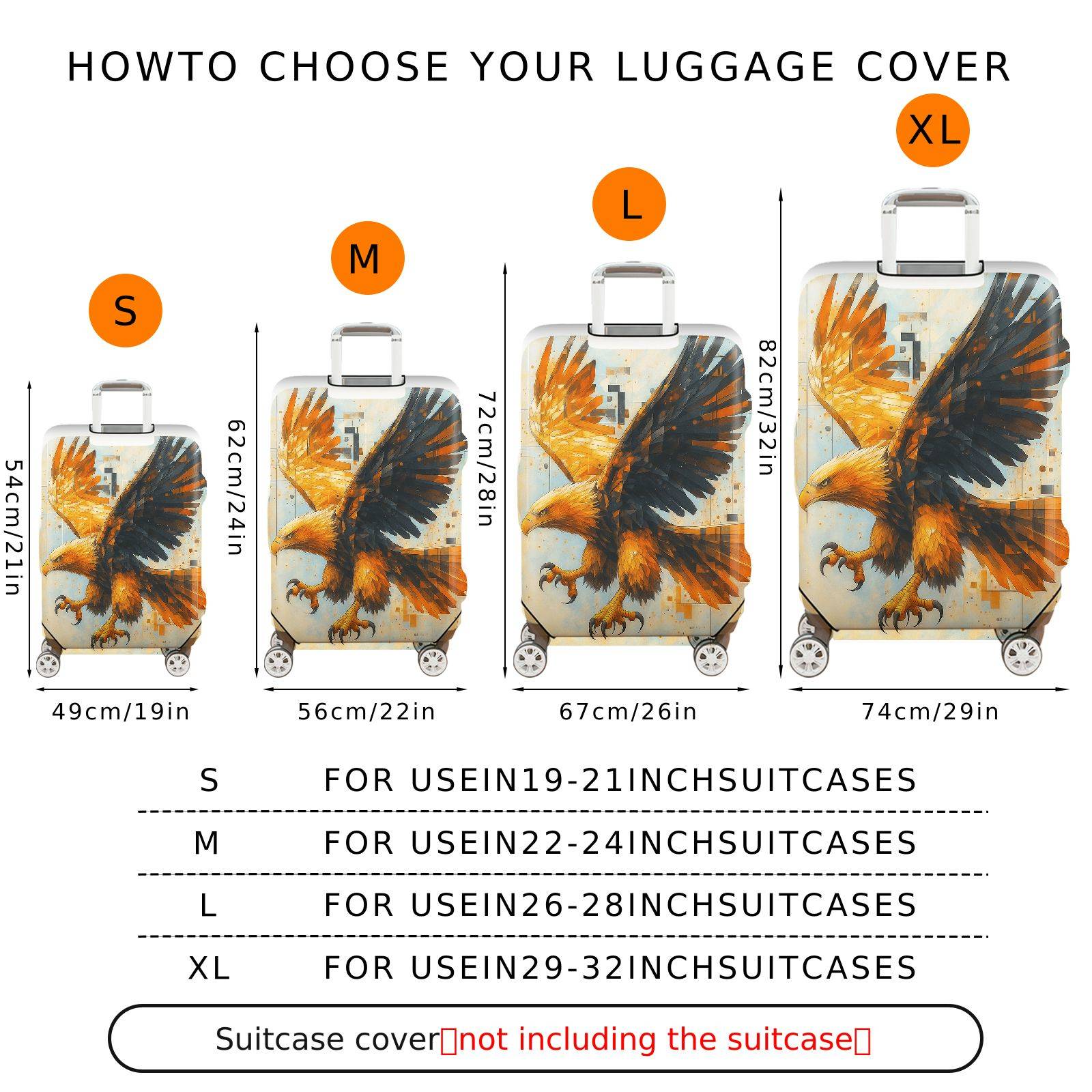 1-Piece Stylish Colorful Eagle Modern Art Geometric Travel  Suitcase Luggage Cover, Stretch Protective Sleeve